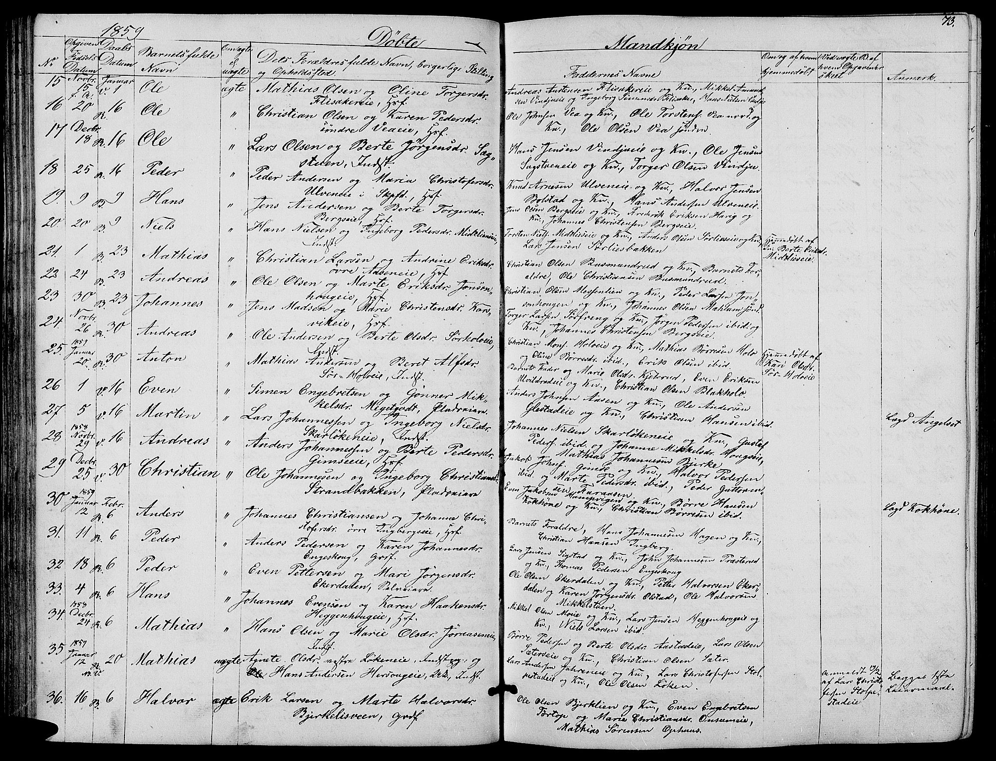 Ringsaker prestekontor, AV/SAH-PREST-014/L/La/L0006: Parish register (copy) no. 6, 1851-1860, p. 73