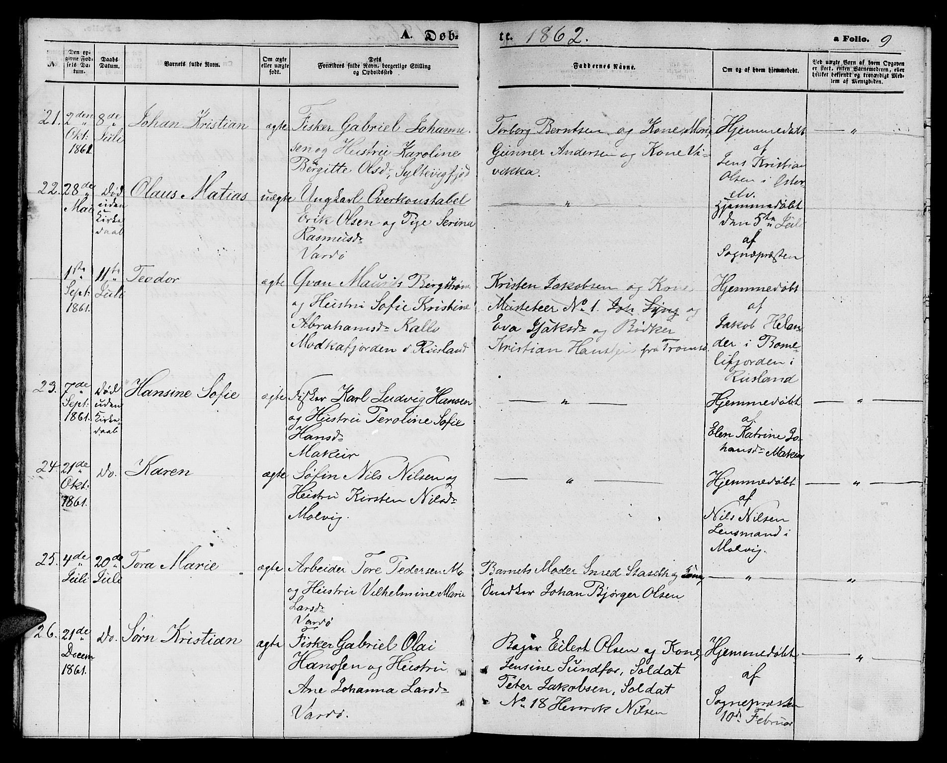 Vardø sokneprestkontor, AV/SATØ-S-1332/H/Hb/L0002klokker: Parish register (copy) no. 2, 1861-1870, p. 9