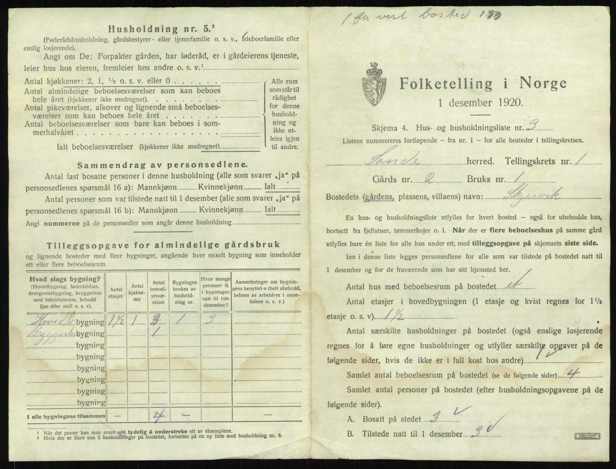 SAKO, 1920 census for Sande, 1920, p. 43