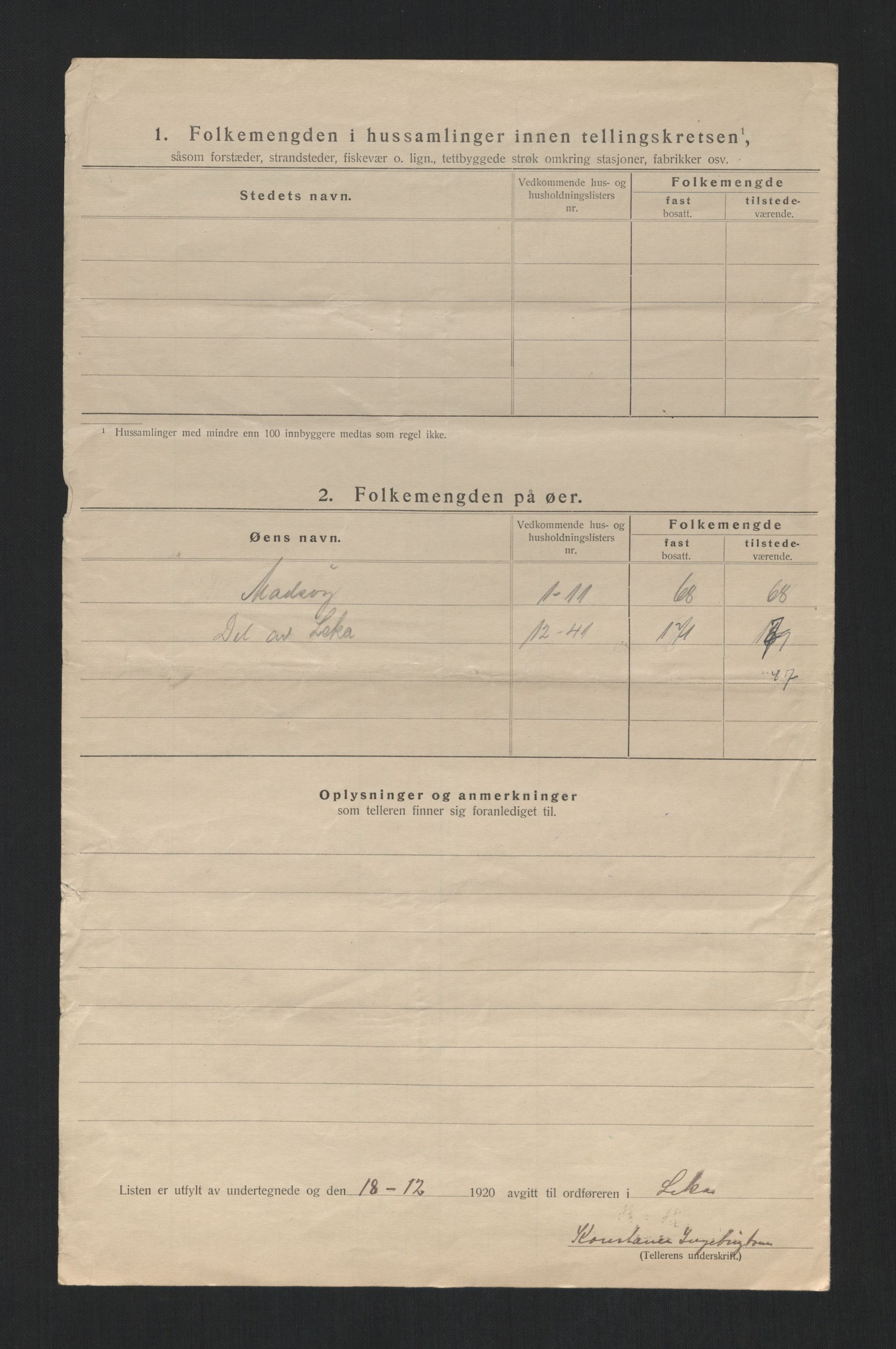 SAT, 1920 census for Leka, 1920, p. 18