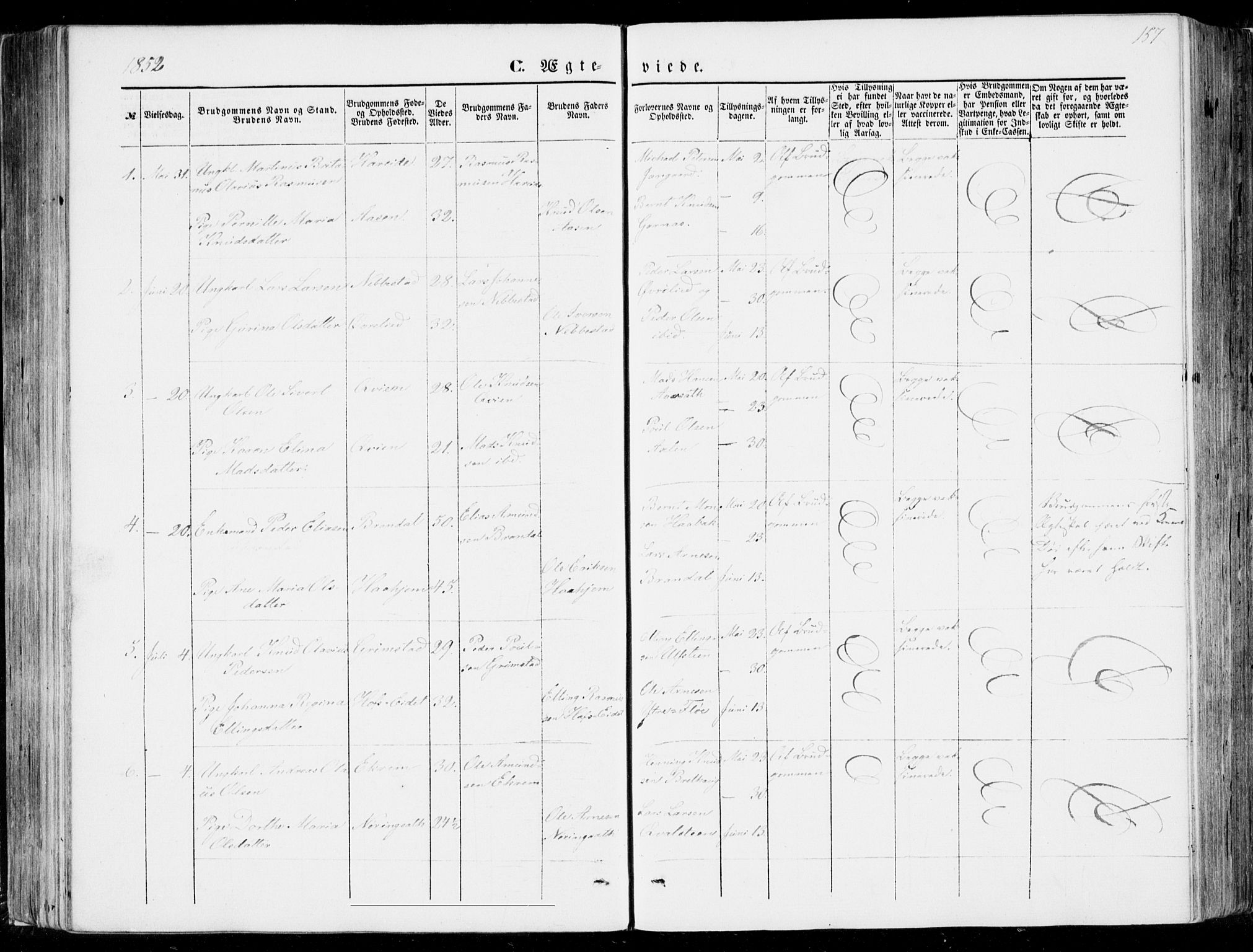 Ministerialprotokoller, klokkerbøker og fødselsregistre - Møre og Romsdal, AV/SAT-A-1454/510/L0121: Parish register (official) no. 510A01, 1848-1877, p. 157