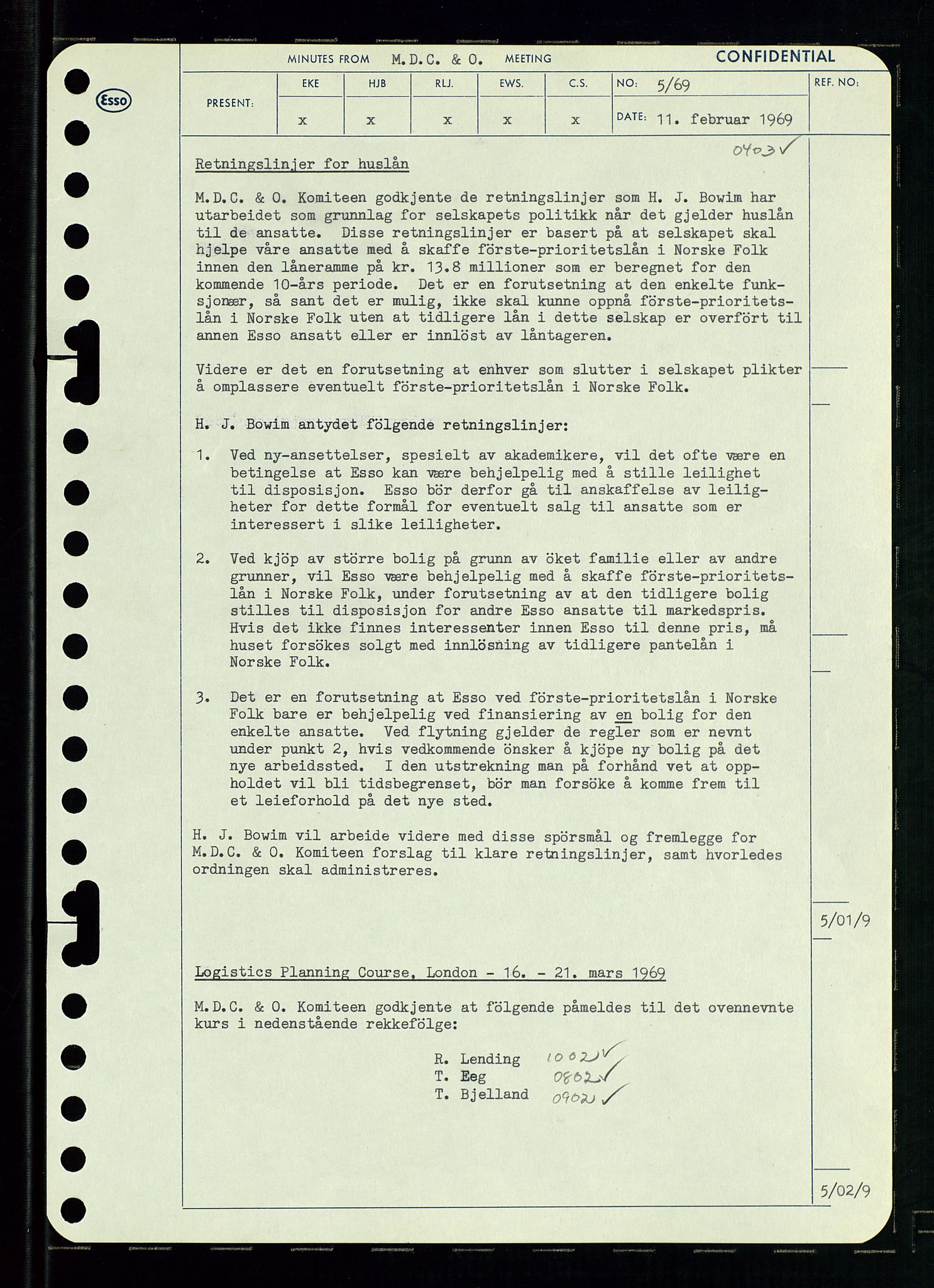 Pa 0982 - Esso Norge A/S, AV/SAST-A-100448/A/Aa/L0003/0001: Den administrerende direksjon Board minutes (styrereferater) og Bedriftforsamlingsprotokoll / Den administrerende direksjon Board minutes (styrereferater), 1969, p. 139