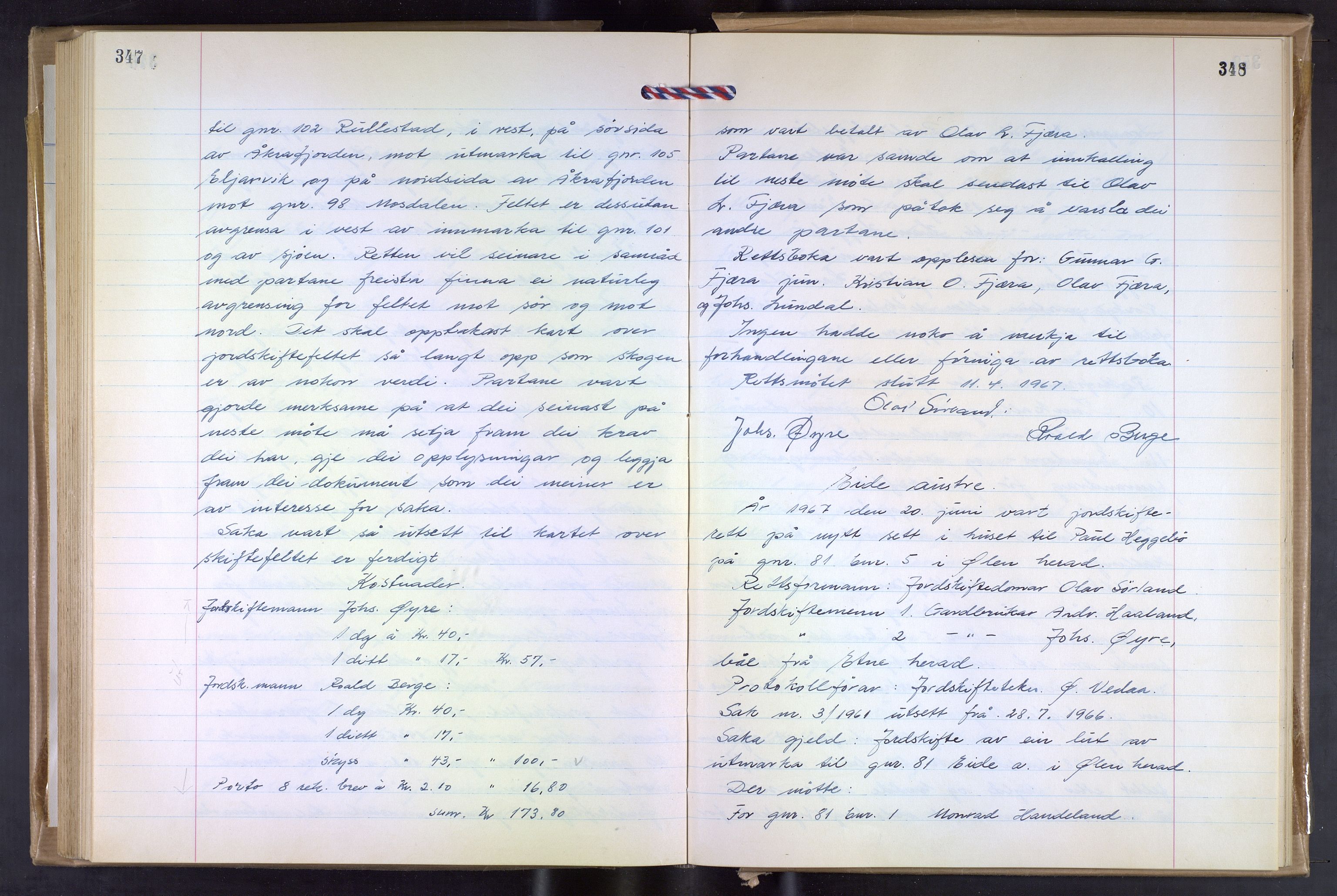 Hordaland jordskiftedøme - VII Indre Sunnhordland jordskiftedistrikt, AV/SAB-A-7401/A/Aa/L0031: Forhandlingsprotokoll, 1960-1967, p. 347-348