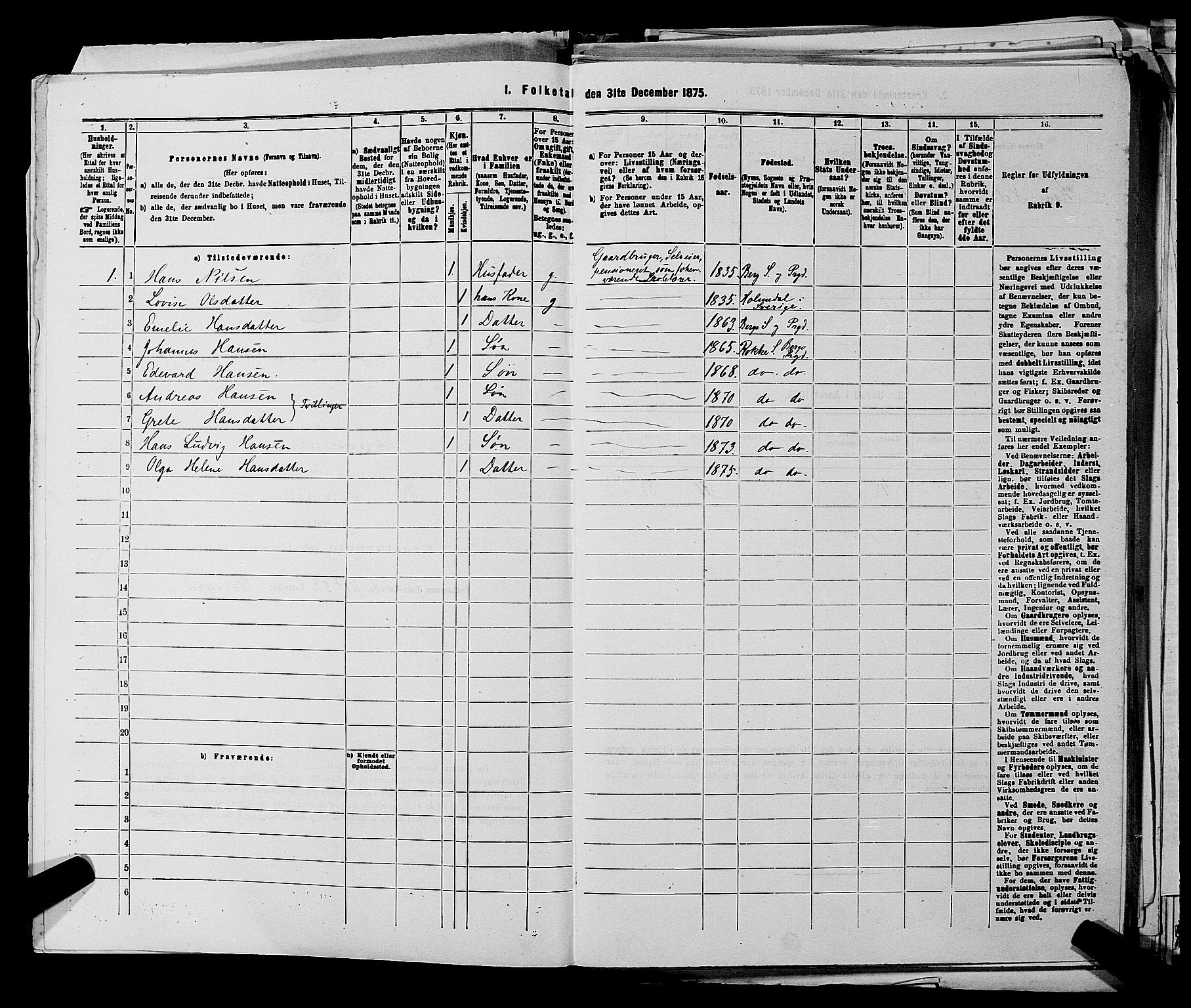 RA, 1875 census for 0116P Berg, 1875, p. 878