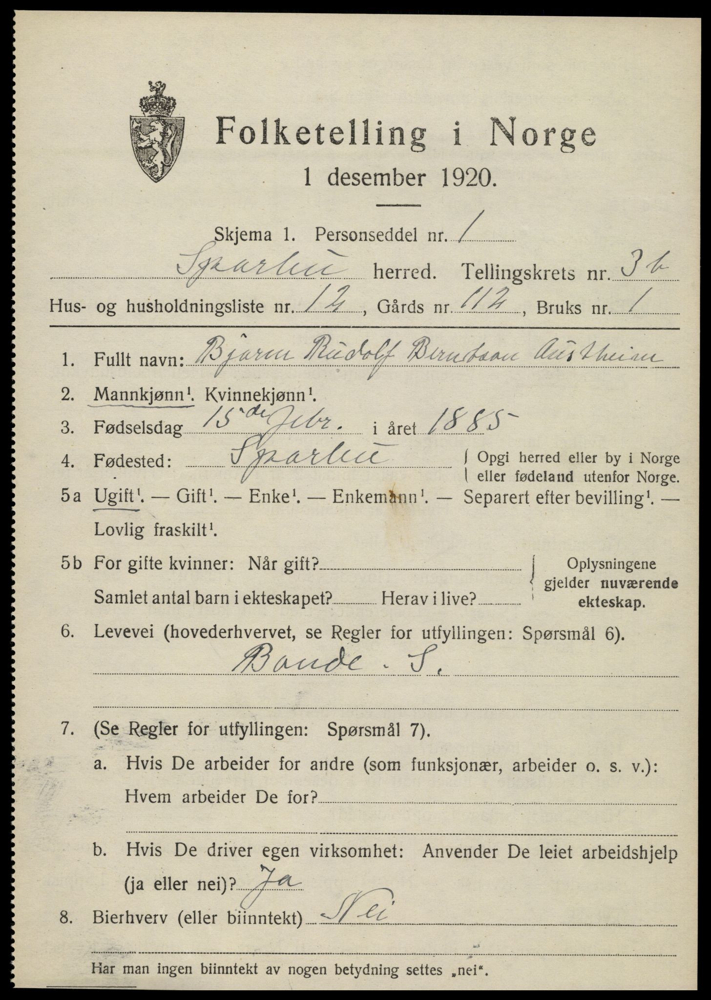 SAT, 1920 census for Sparbu, 1920, p. 4951