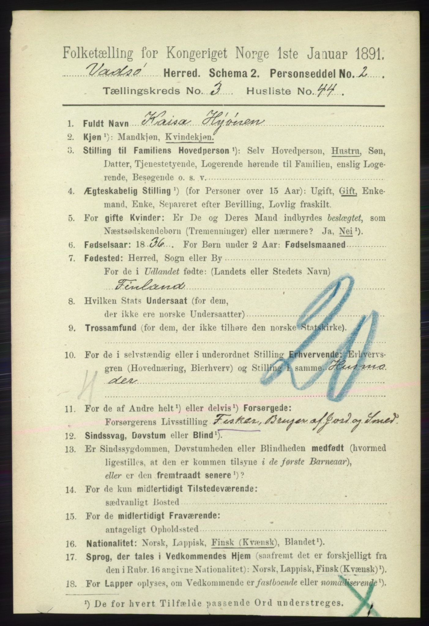 RA, 1891 census for 2029 Vadsø, 1891, p. 1092
