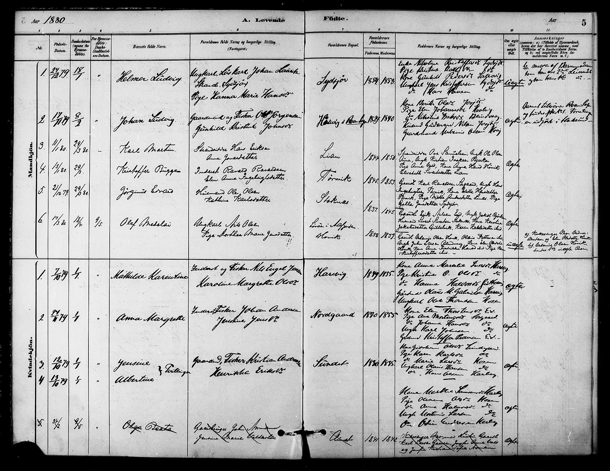 Ministerialprotokoller, klokkerbøker og fødselsregistre - Sør-Trøndelag, SAT/A-1456/656/L0692: Parish register (official) no. 656A01, 1879-1893, p. 5
