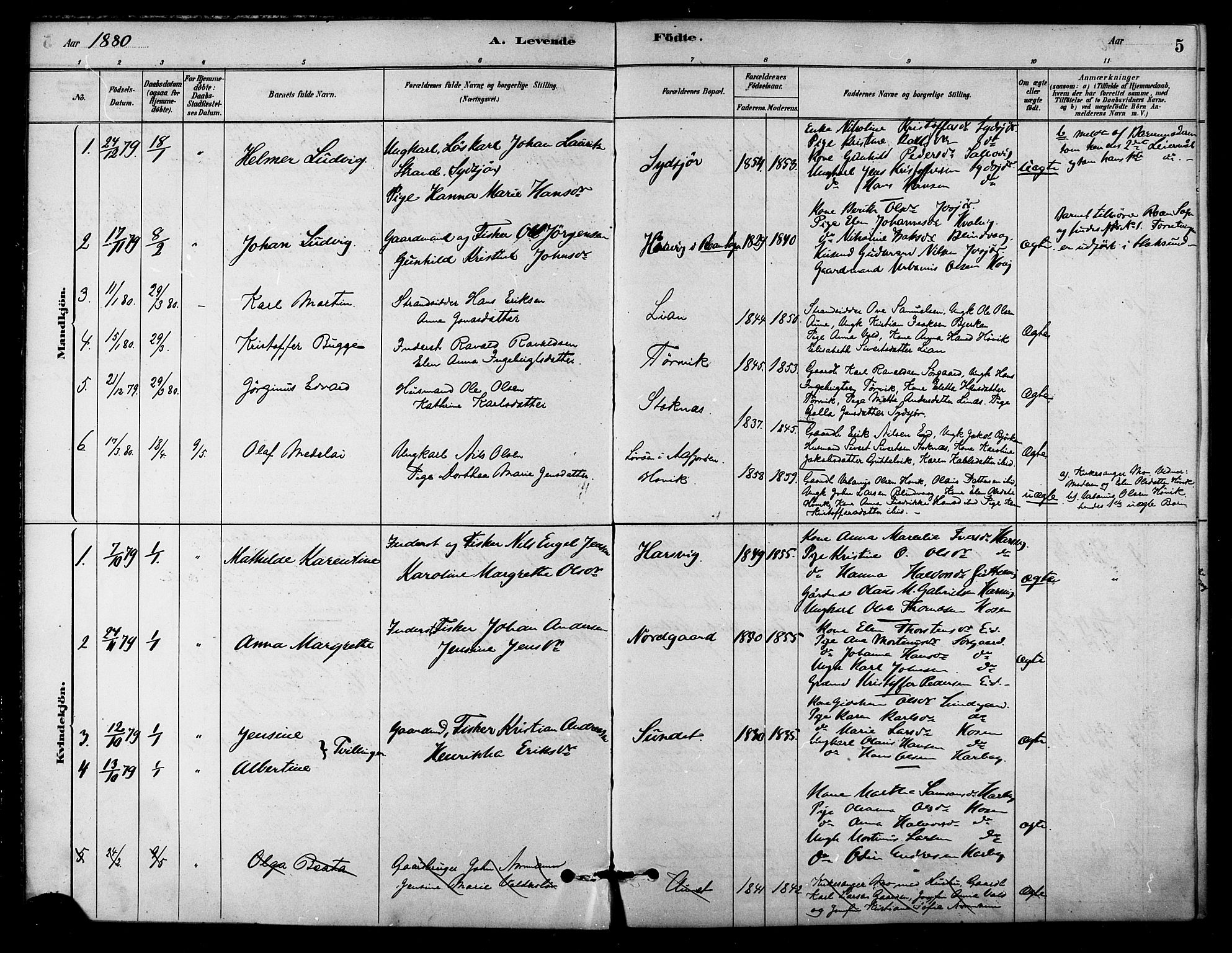 Ministerialprotokoller, klokkerbøker og fødselsregistre - Sør-Trøndelag, AV/SAT-A-1456/656/L0692: Parish register (official) no. 656A01, 1879-1893, p. 5