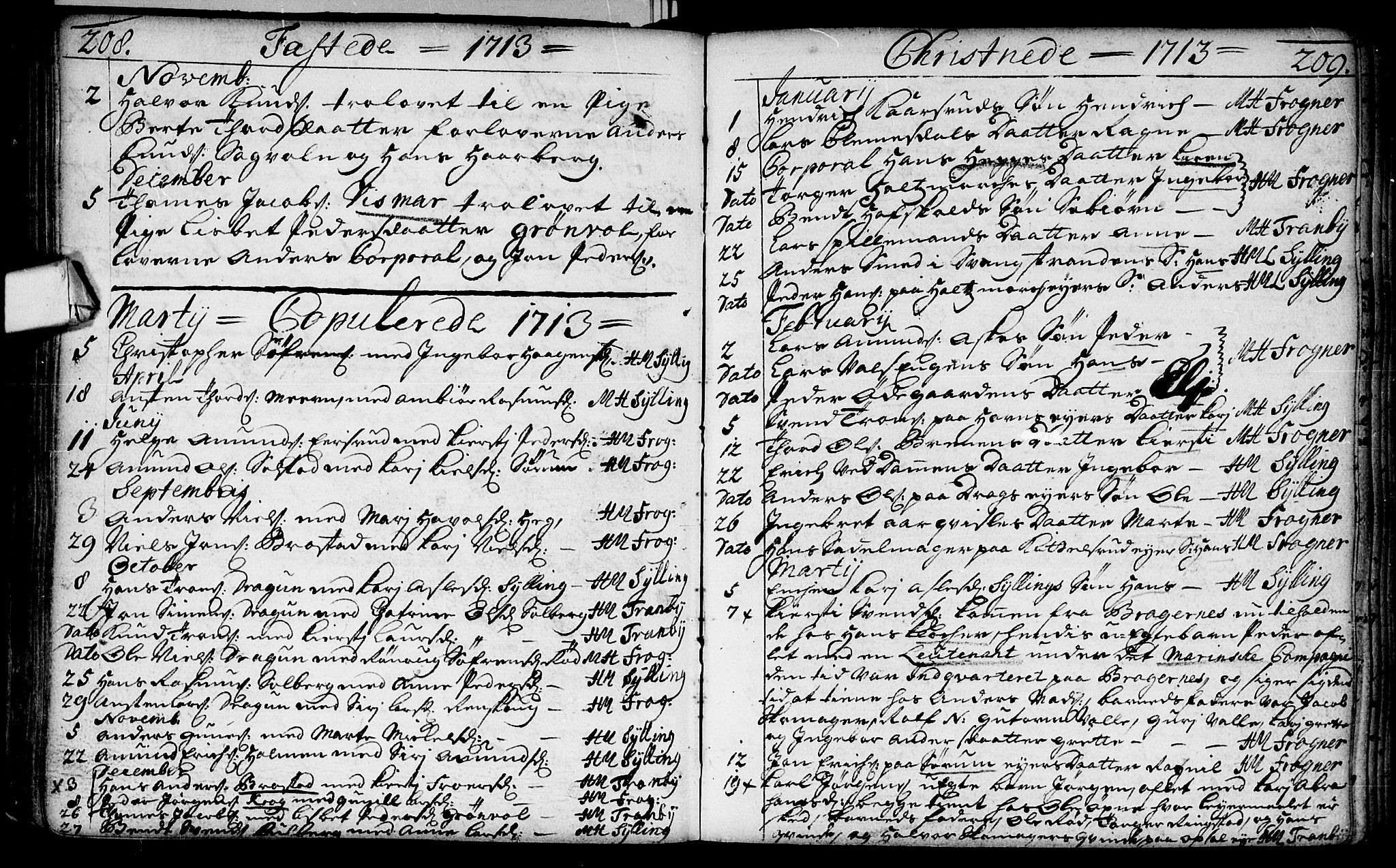 Lier kirkebøker, AV/SAKO-A-230/F/Fa/L0002: Parish register (official) no. I 2, 1701-1726, p. 208-209