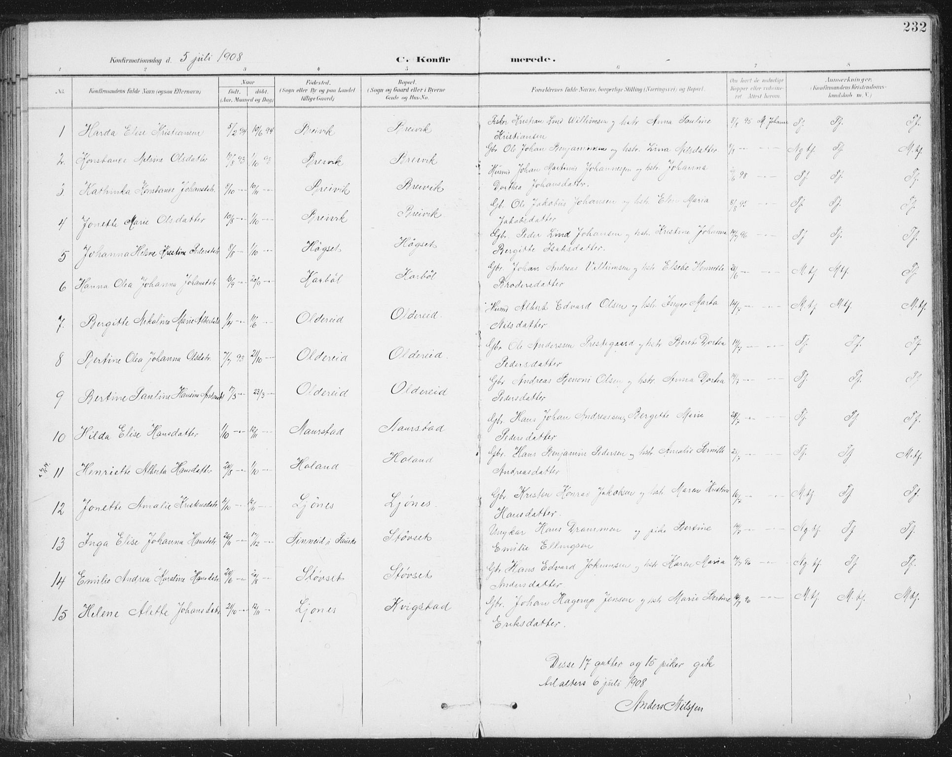 Ministerialprotokoller, klokkerbøker og fødselsregistre - Nordland, AV/SAT-A-1459/852/L0741: Parish register (official) no. 852A11, 1894-1917, p. 232