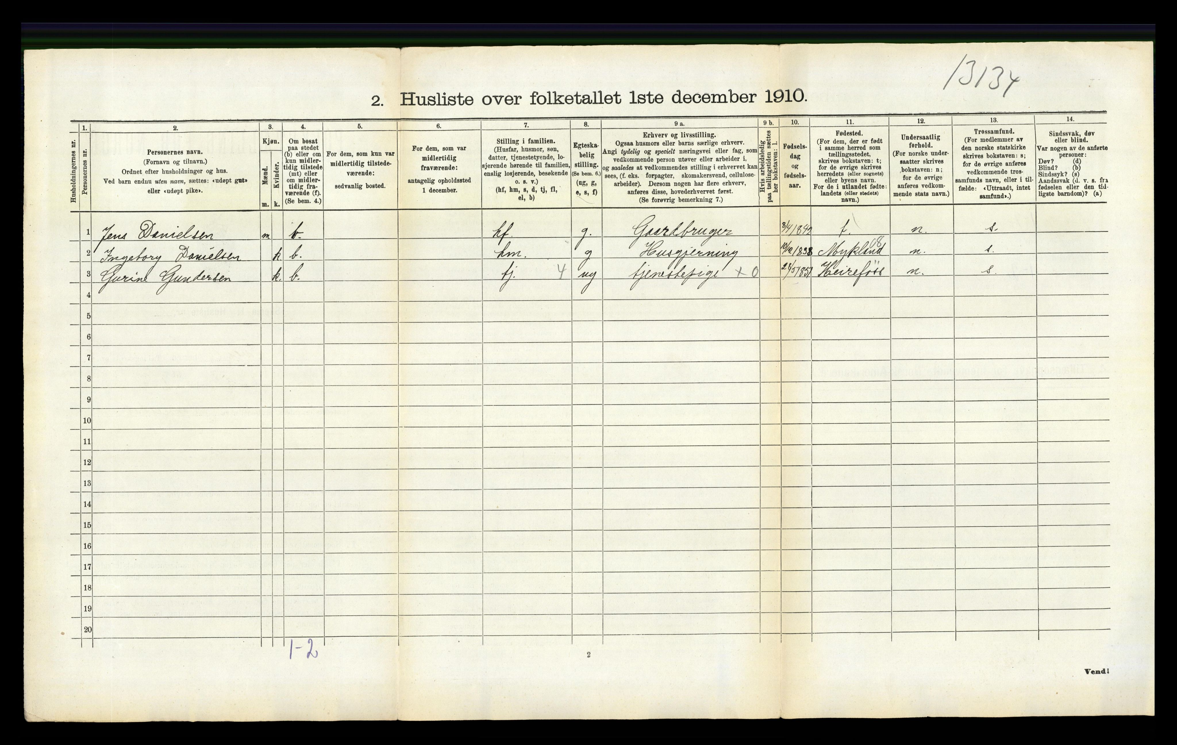 RA, 1910 census for Tveit, 1910, p. 144