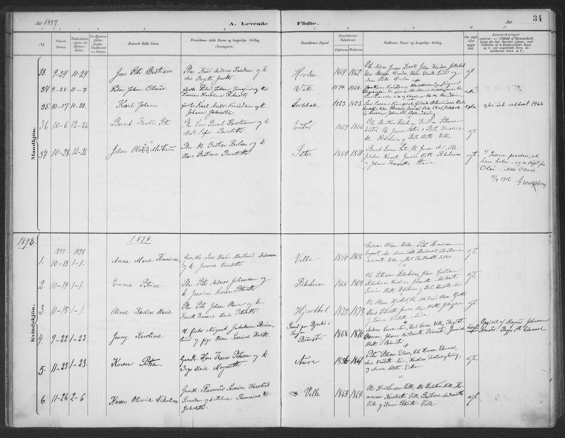 Ministerialprotokoller, klokkerbøker og fødselsregistre - Møre og Romsdal, SAT/A-1454/523/L0335: Parish register (official) no. 523A02, 1891-1911, p. 34