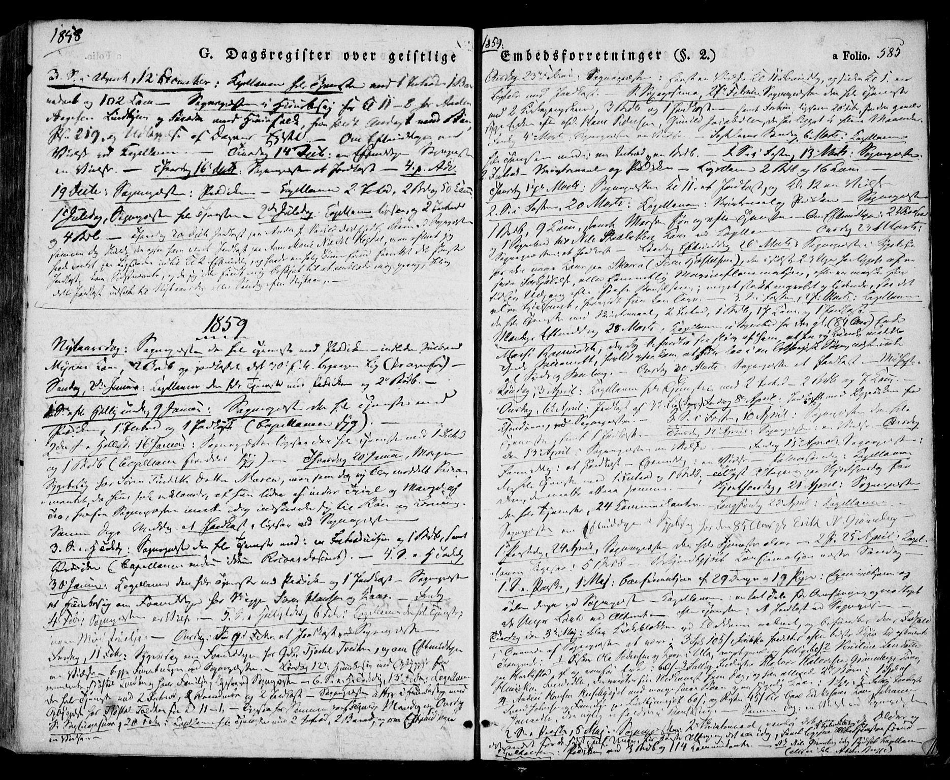 Tjølling kirkebøker, SAKO/A-60/F/Fa/L0006: Parish register (official) no. 6, 1835-1859, p. 585