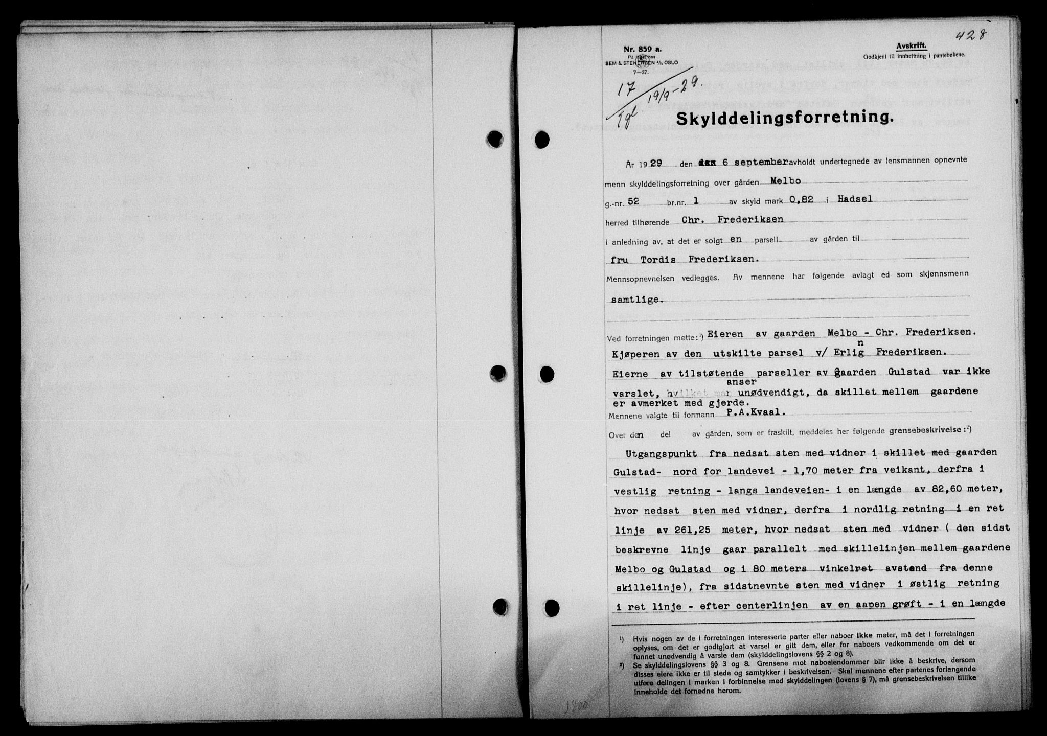 Vesterålen sorenskriveri, SAT/A-4180/1/2/2Ca/L0049: Mortgage book no. 42, 1929-1929, Deed date: 19.09.1929