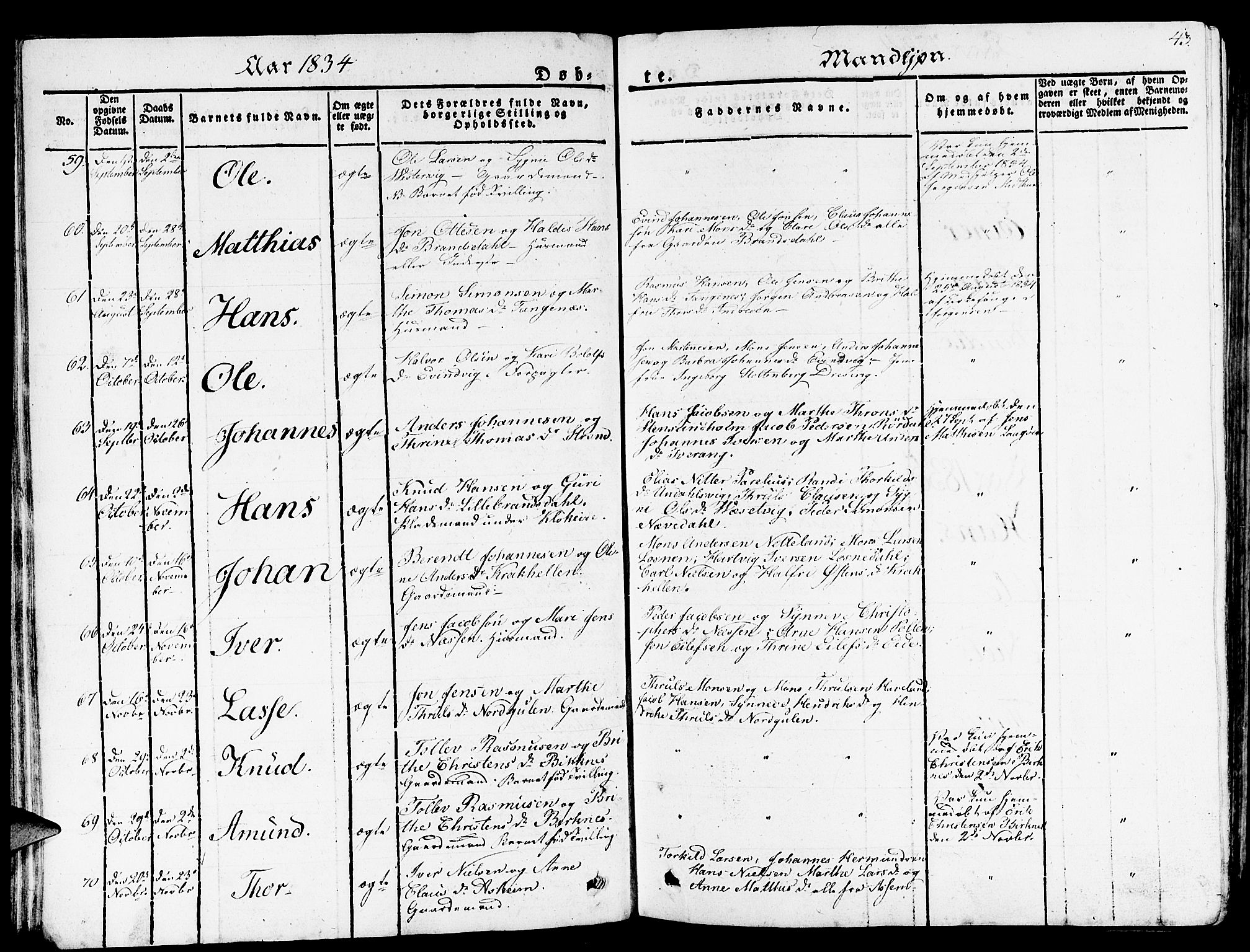 Gulen sokneprestembete, SAB/A-80201/H/Haa/Haaa/L0019: Parish register (official) no. A 19, 1826-1836, p. 43