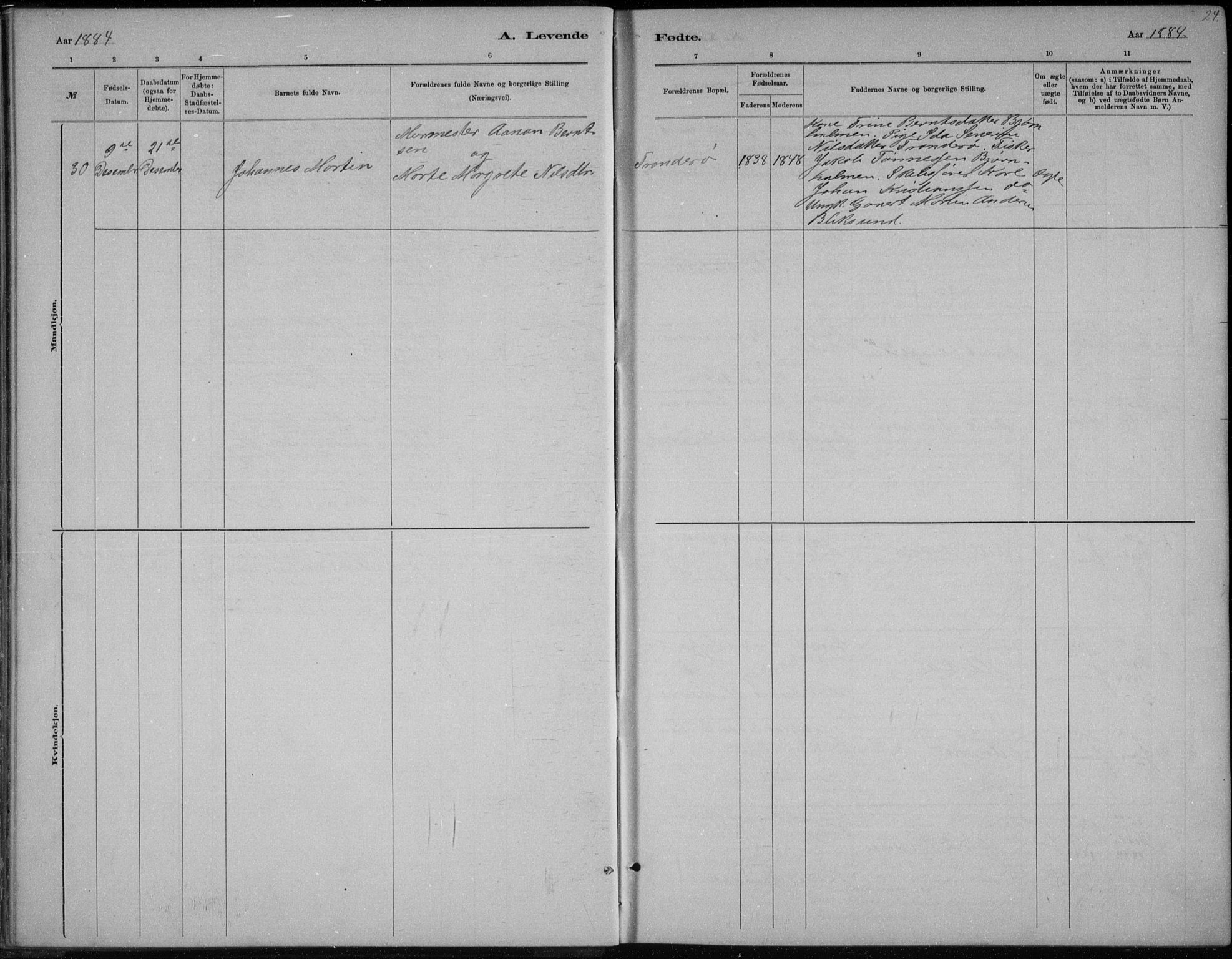 Høvåg sokneprestkontor, SAK/1111-0025/F/Fb/L0004: Parish register (copy) no. B 4, 1883-1898, p. 24