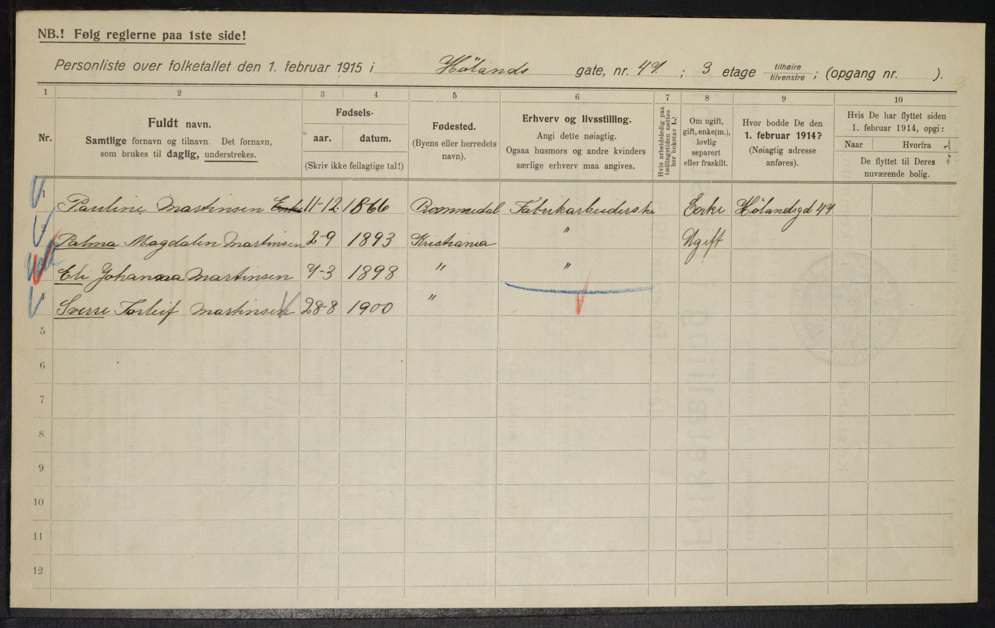 OBA, Municipal Census 1915 for Kristiania, 1915, p. 42216