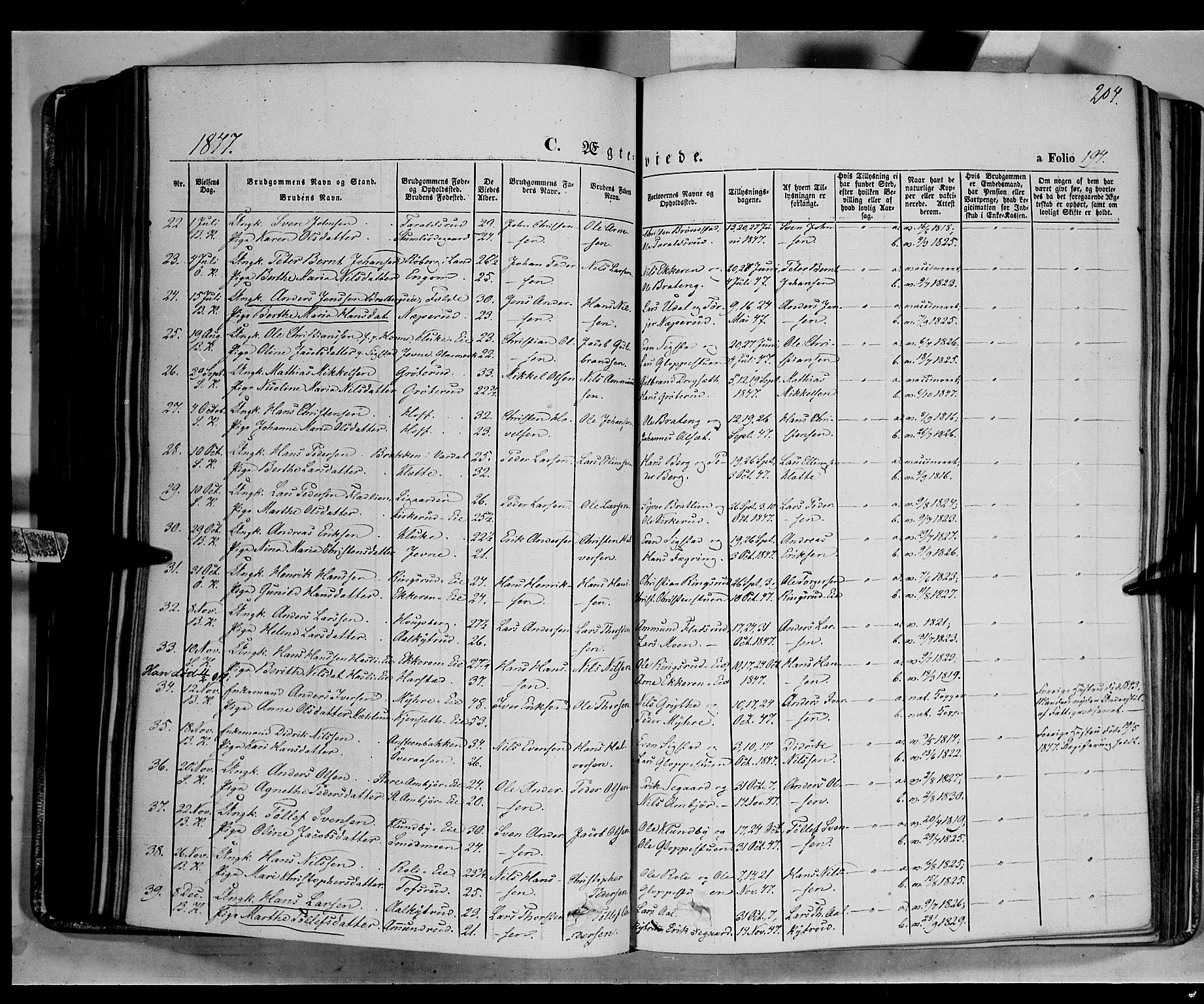 Biri prestekontor, SAH/PREST-096/H/Ha/Haa/L0005: Parish register (official) no. 5, 1843-1854, p. 204