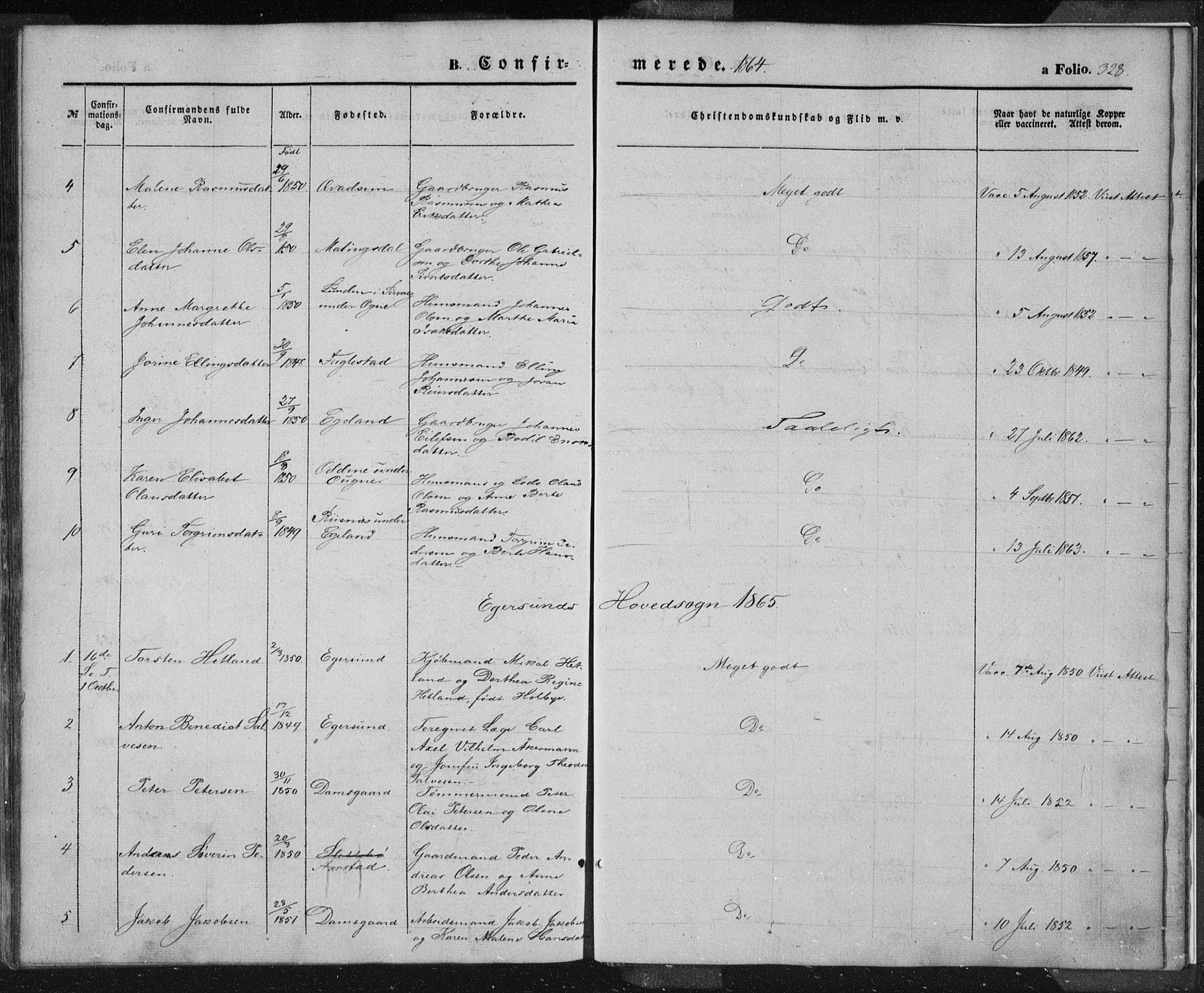 Eigersund sokneprestkontor, SAST/A-101807/S08/L0012: Parish register (official) no. A 12.1, 1850-1865, p. 328
