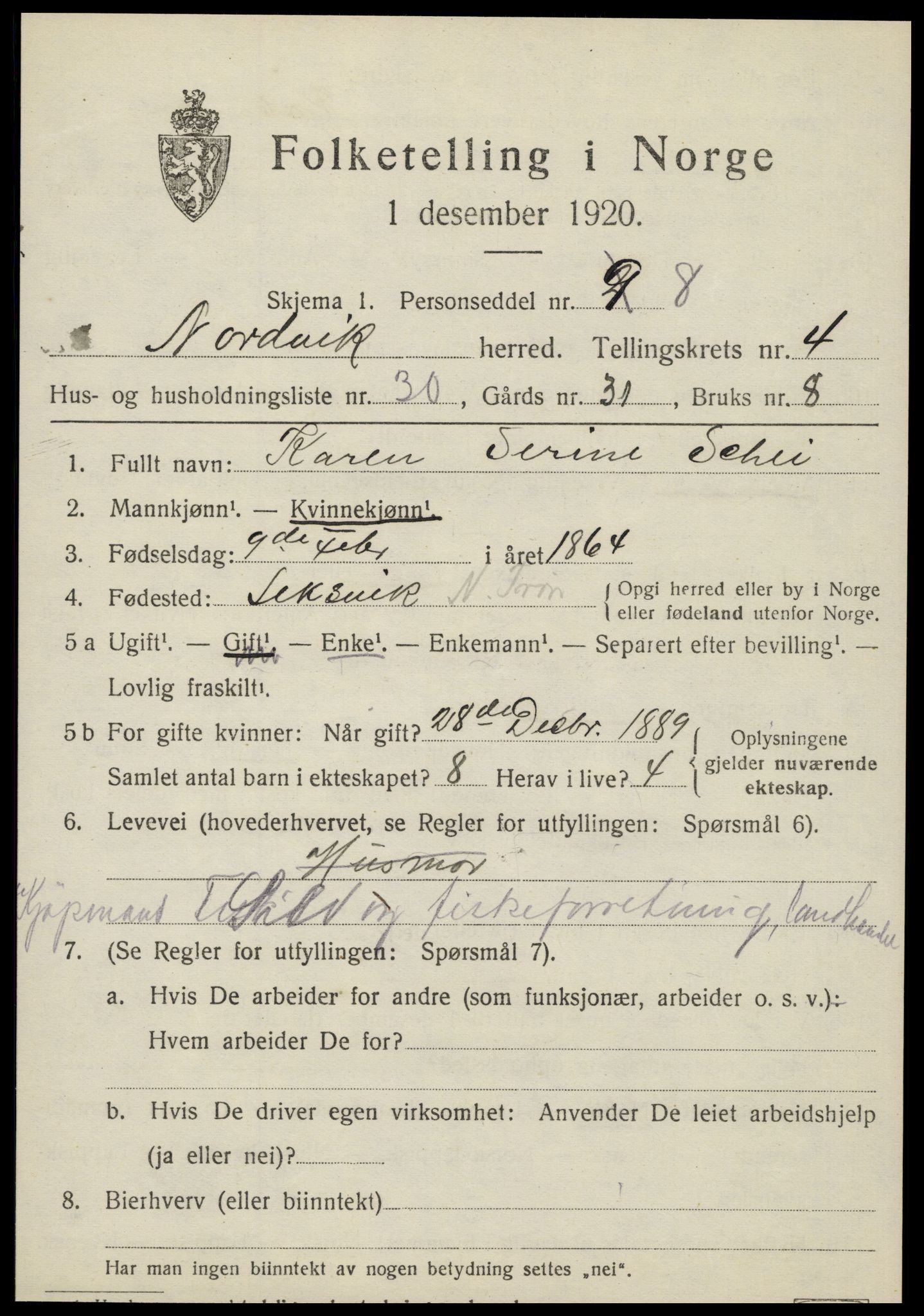 SAT, 1920 census for Nordvik, 1920, p. 1778