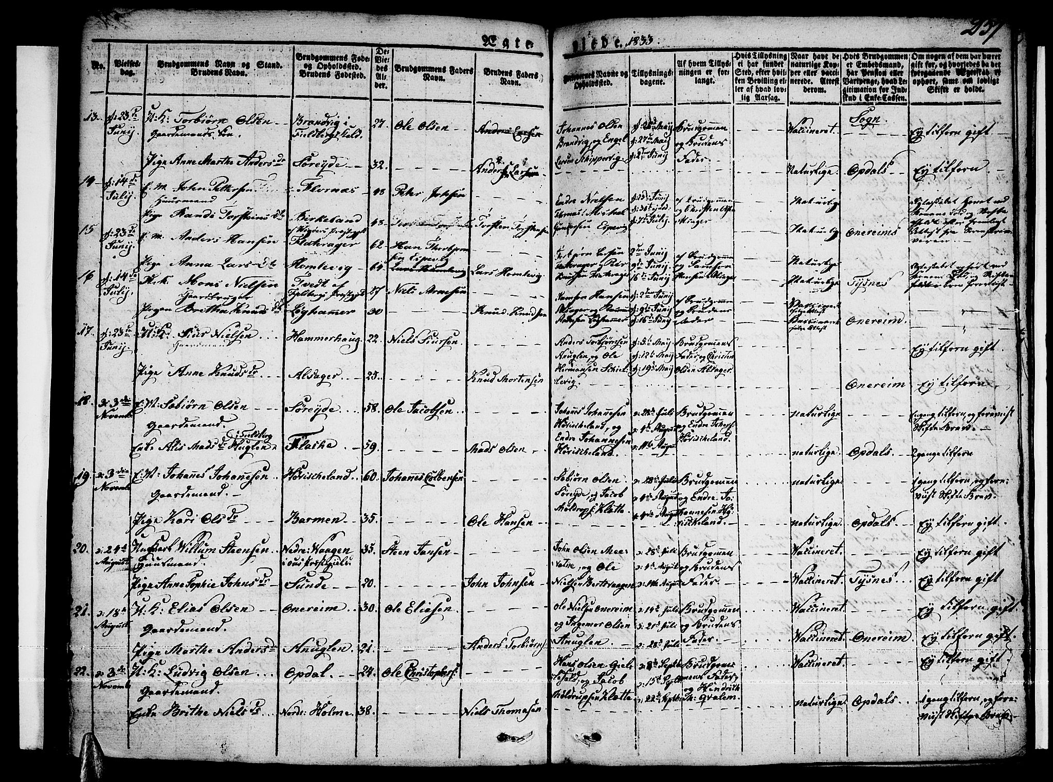 Tysnes sokneprestembete, AV/SAB-A-78601/H/Haa: Parish register (official) no. A 8, 1826-1837, p. 237