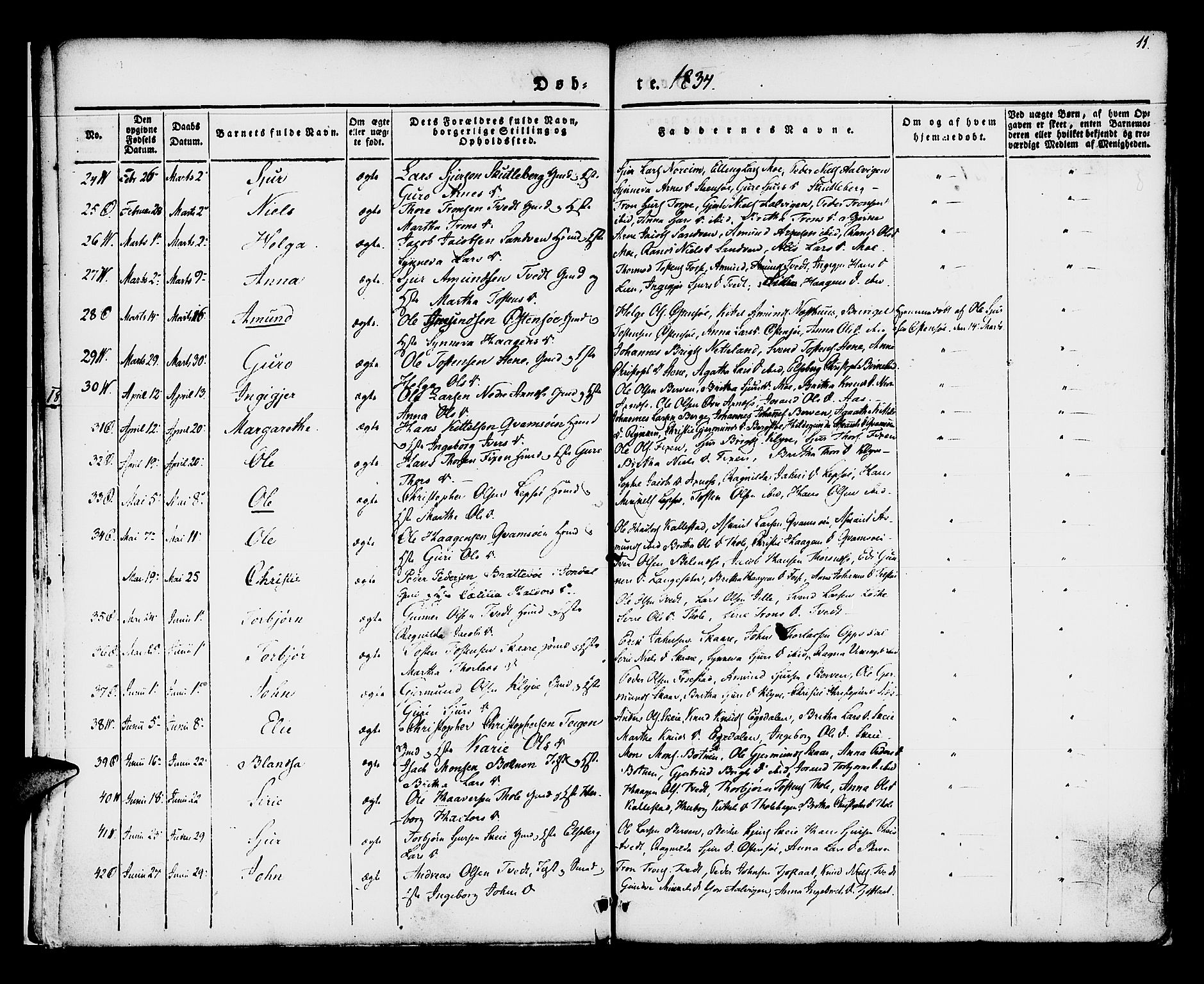 Kvam sokneprestembete, SAB/A-76201/H/Haa: Parish register (official) no. A 7, 1832-1843, p. 11