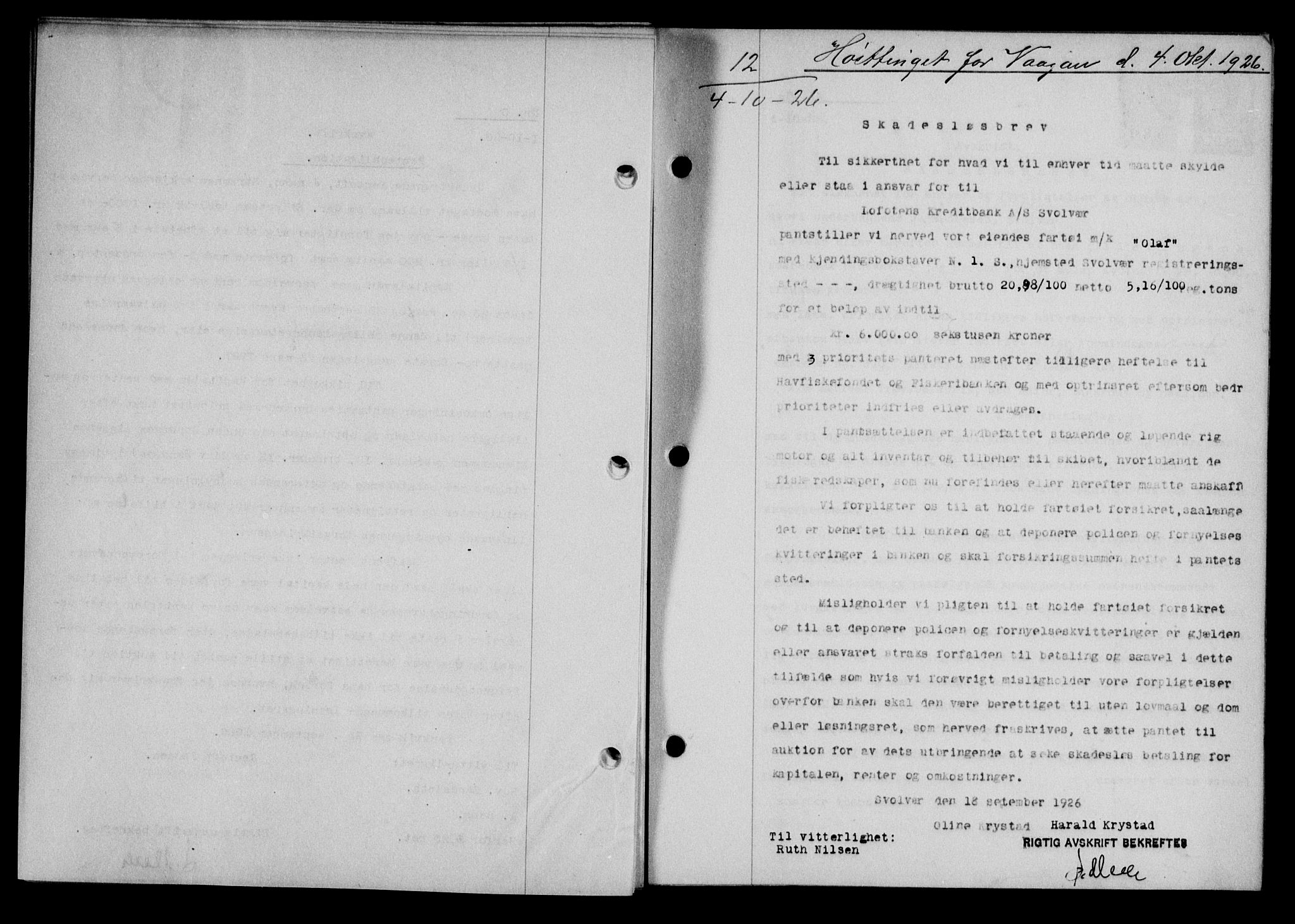 Lofoten sorenskriveri, SAT/A-0017/1/2/2C/L0014b: Mortgage book no. 14b, 1926-1926, Deed date: 04.10.1926