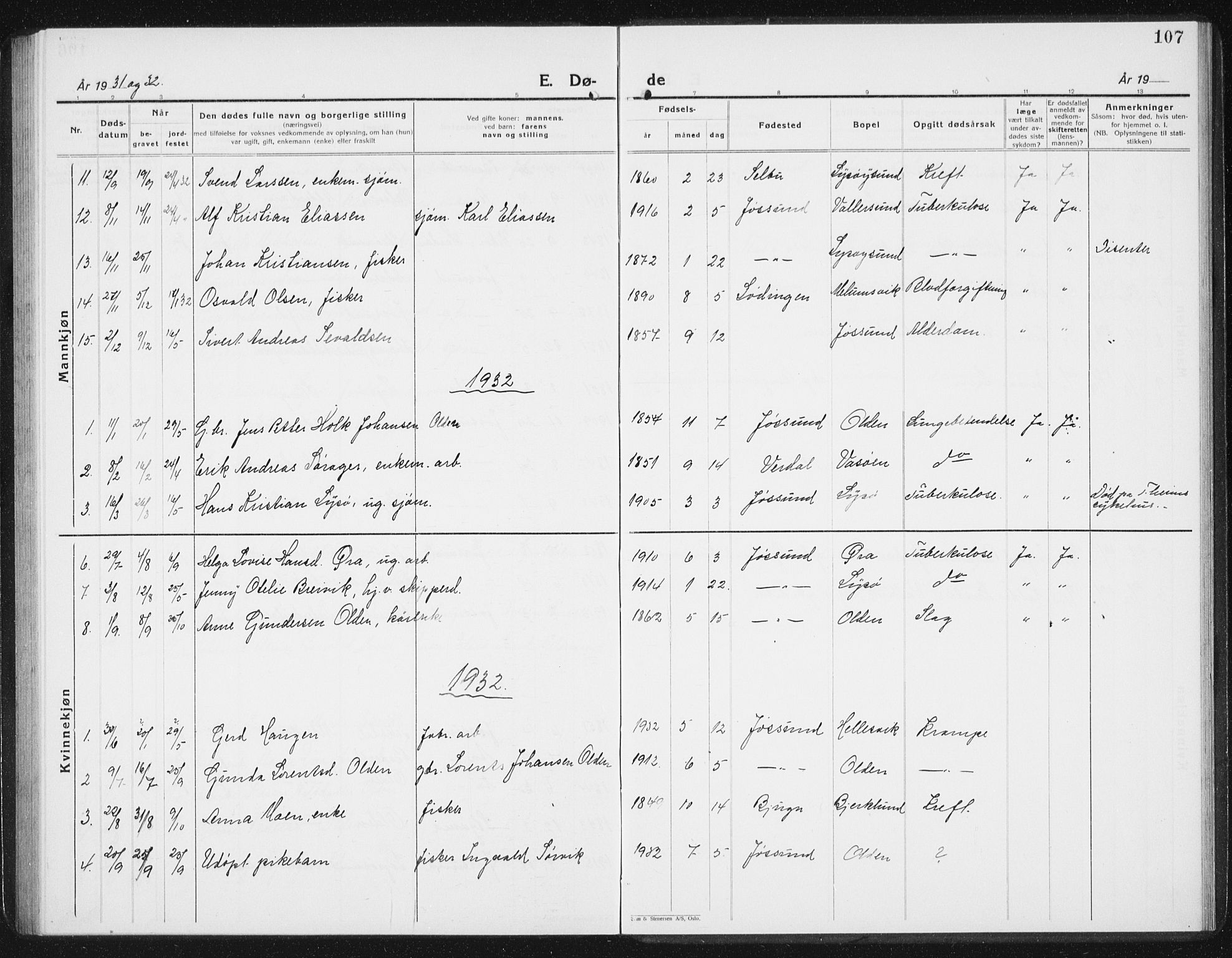 Ministerialprotokoller, klokkerbøker og fødselsregistre - Sør-Trøndelag, SAT/A-1456/654/L0667: Parish register (copy) no. 654C03, 1924-1939, p. 107
