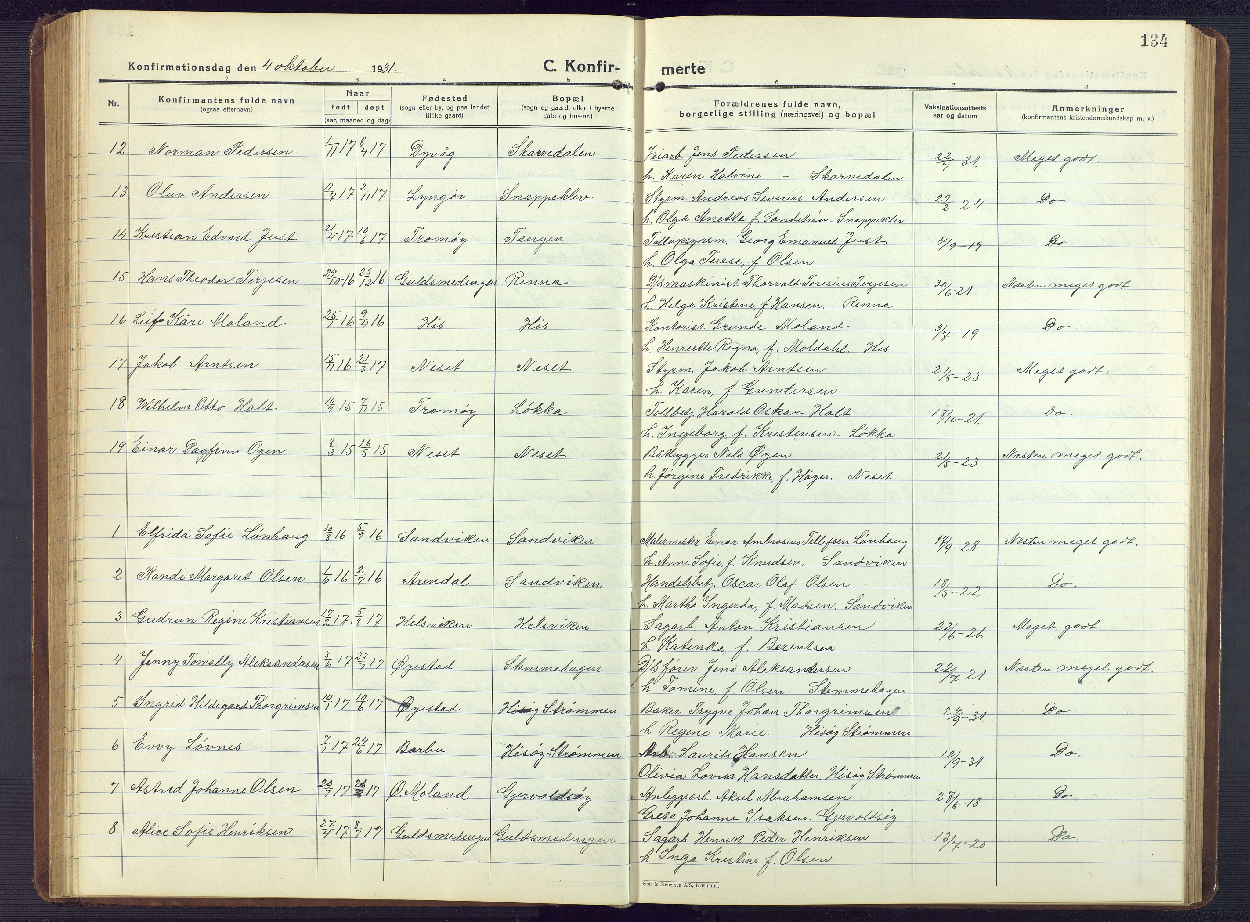 Hisøy sokneprestkontor, AV/SAK-1111-0020/F/Fb/L0005: Parish register (copy) no. B 5, 1924-1946, p. 134