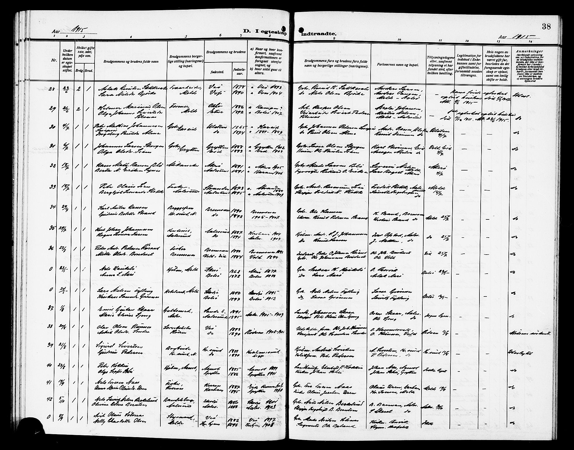 Ministerialprotokoller, klokkerbøker og fødselsregistre - Møre og Romsdal, SAT/A-1454/558/L0703: Parish register (copy) no. 558C04, 1906-1921, p. 38