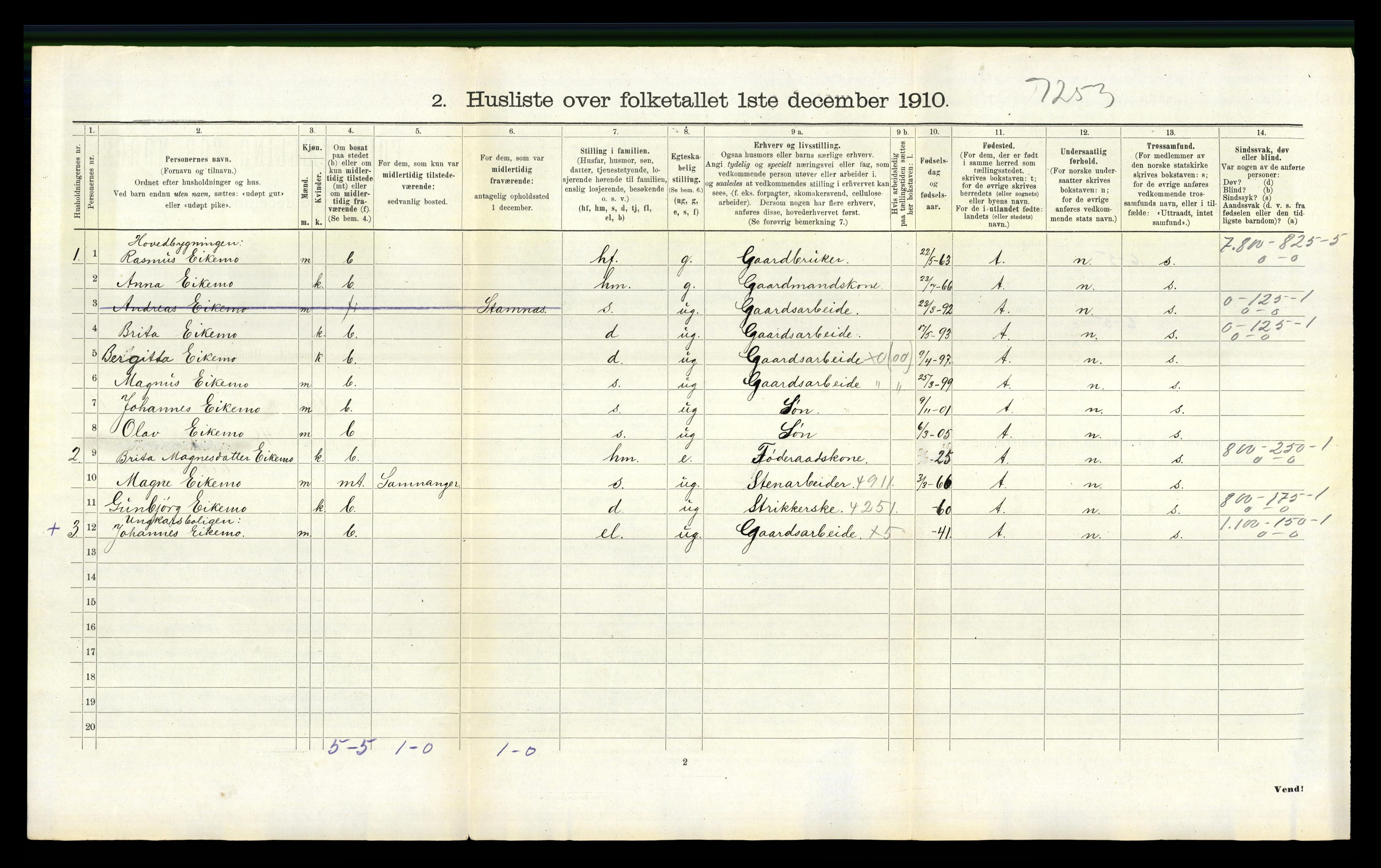 RA, 1910 census for Bruvik, 1910, p. 843