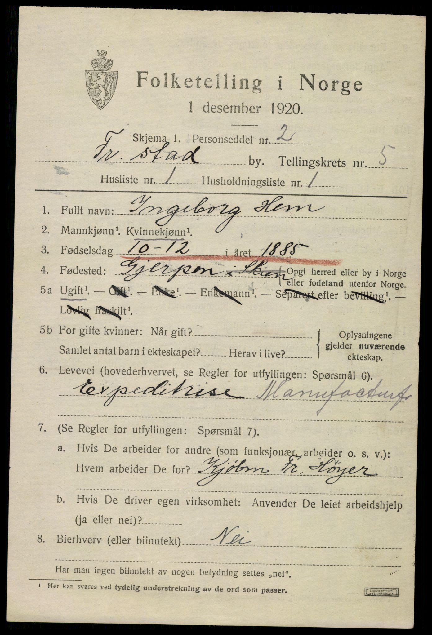 SAO, 1920 census for Fredrikstad, 1920, p. 18547