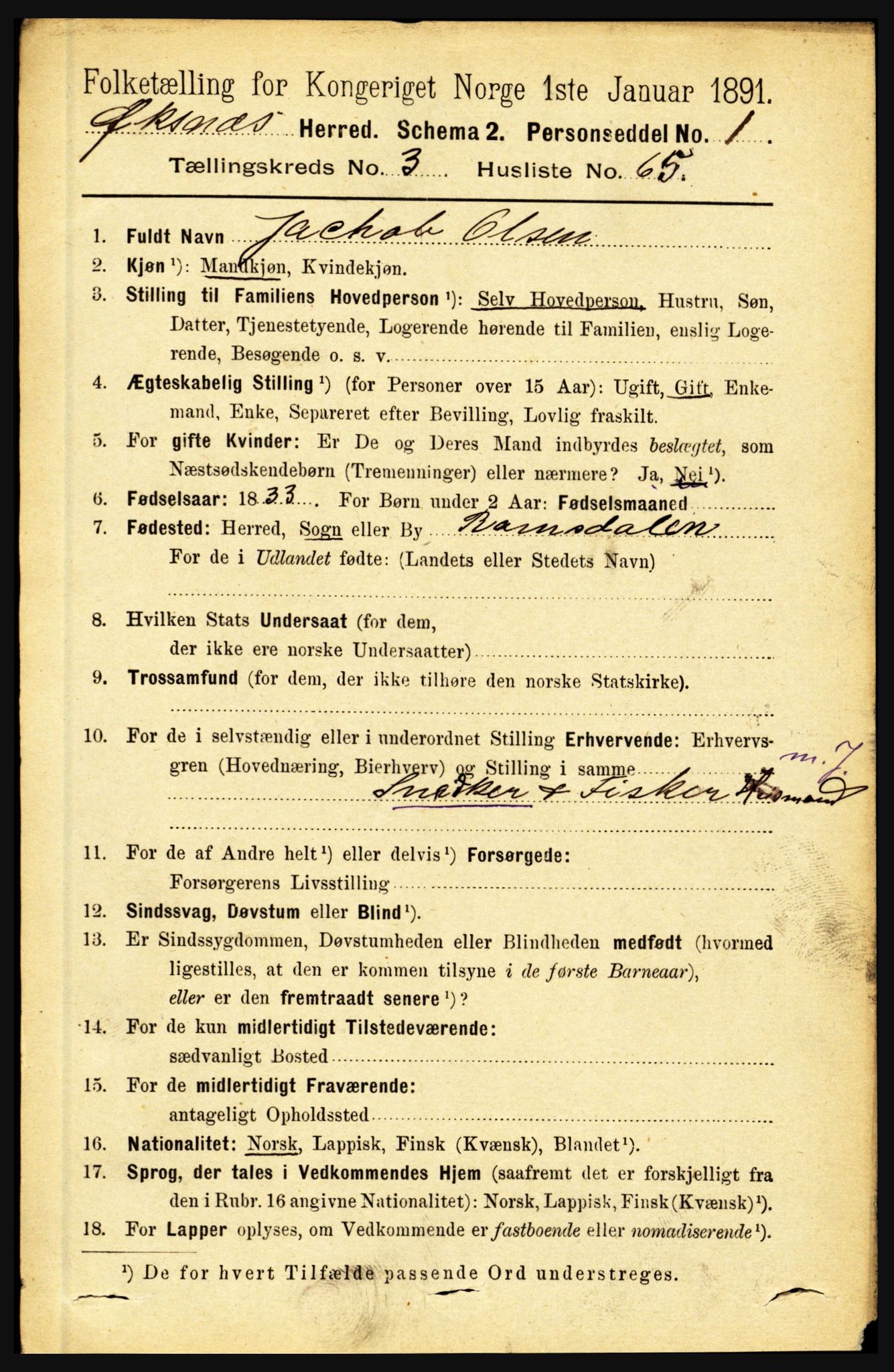 RA, 1891 census for 1868 Øksnes, 1891, p. 1624