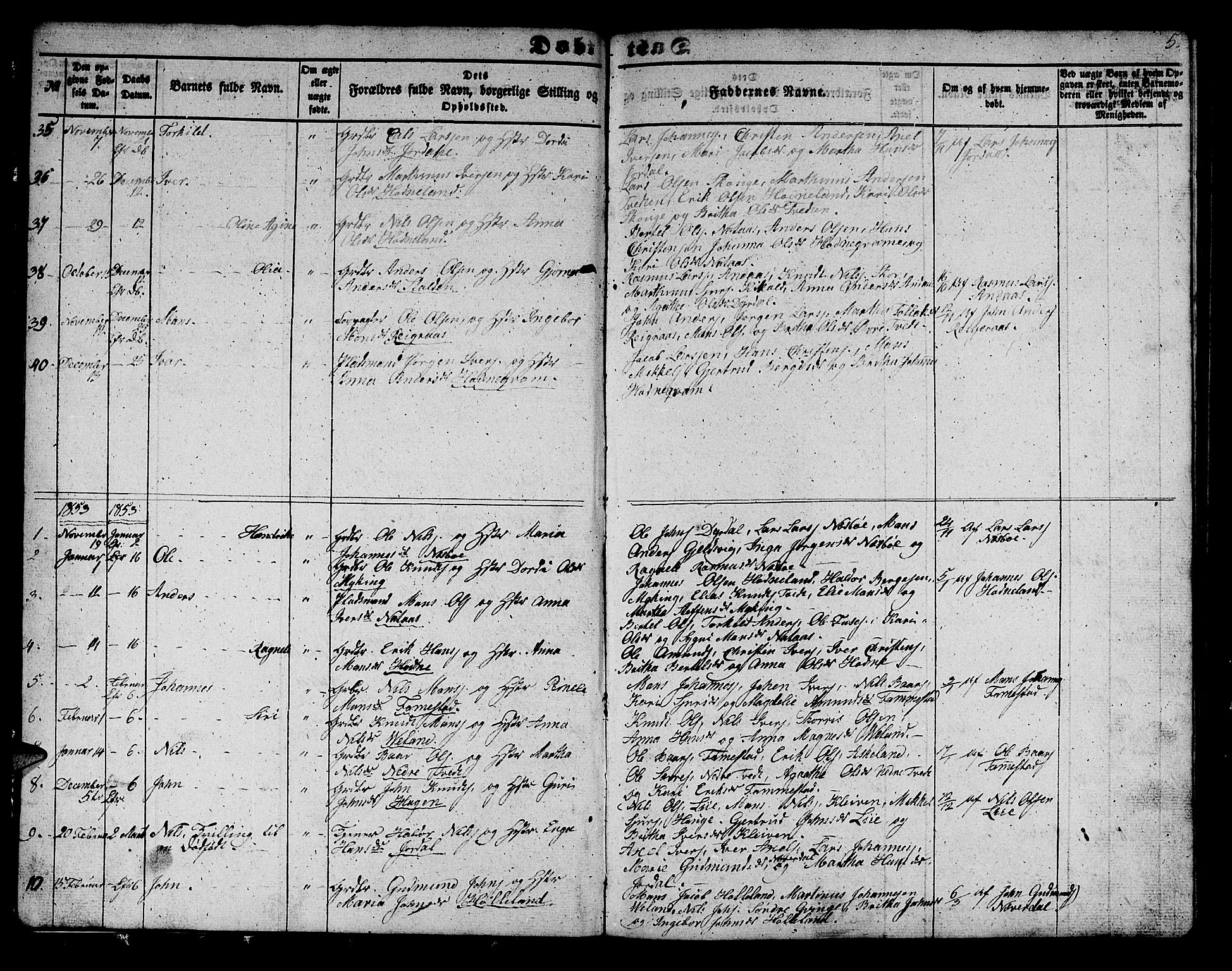 Lindås Sokneprestembete, SAB/A-76701/H/Hab: Parish register (copy) no. E 1, 1852-1867, p. 5