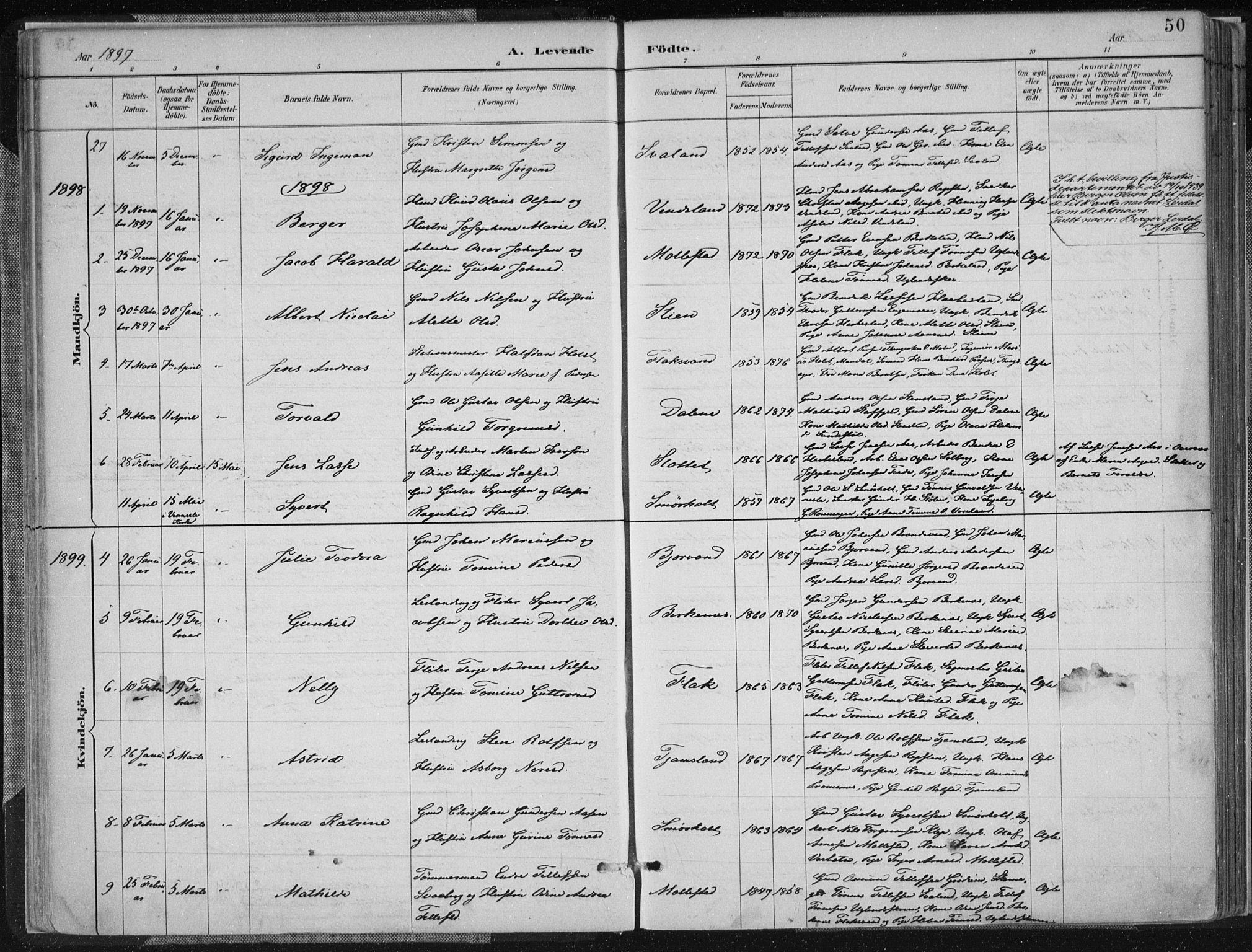 Birkenes sokneprestkontor, SAK/1111-0004/F/Fa/L0005: Parish register (official) no. A 5, 1887-1907, p. 50