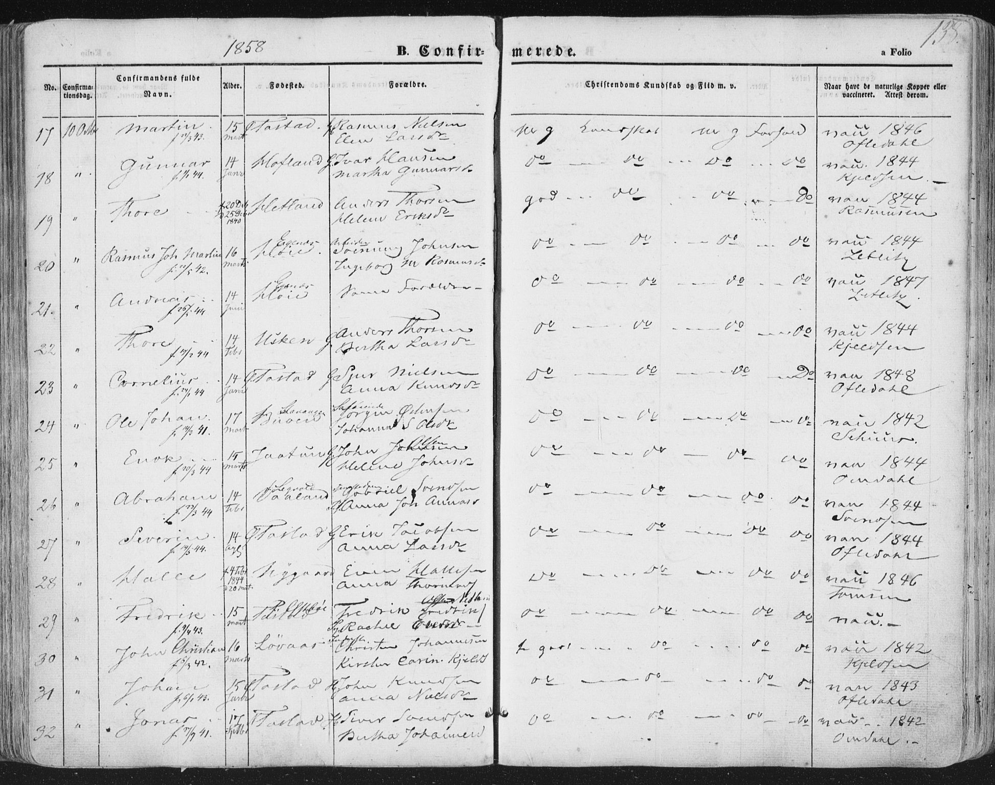 Hetland sokneprestkontor, AV/SAST-A-101826/30/30BA/L0002: Parish register (official) no. A 2, 1849-1869, p. 138