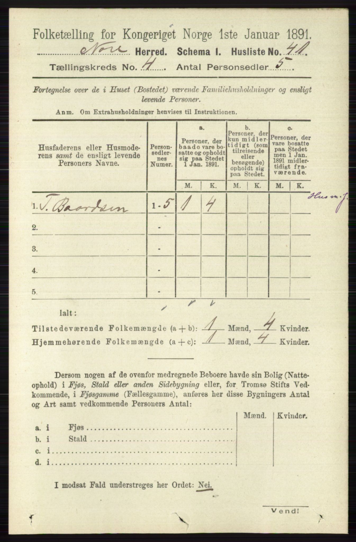 RA, 1891 census for 0633 Nore, 1891, p. 1260