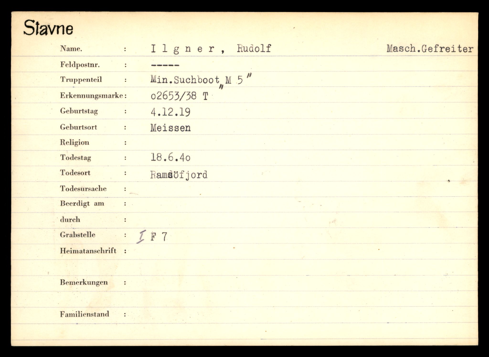 Distriktskontoret for krigsgraver, SAT/A-5030/E/L0003: Kasett/kartotek over tysk Krigskirkegård Stavne, 1945, p. 605