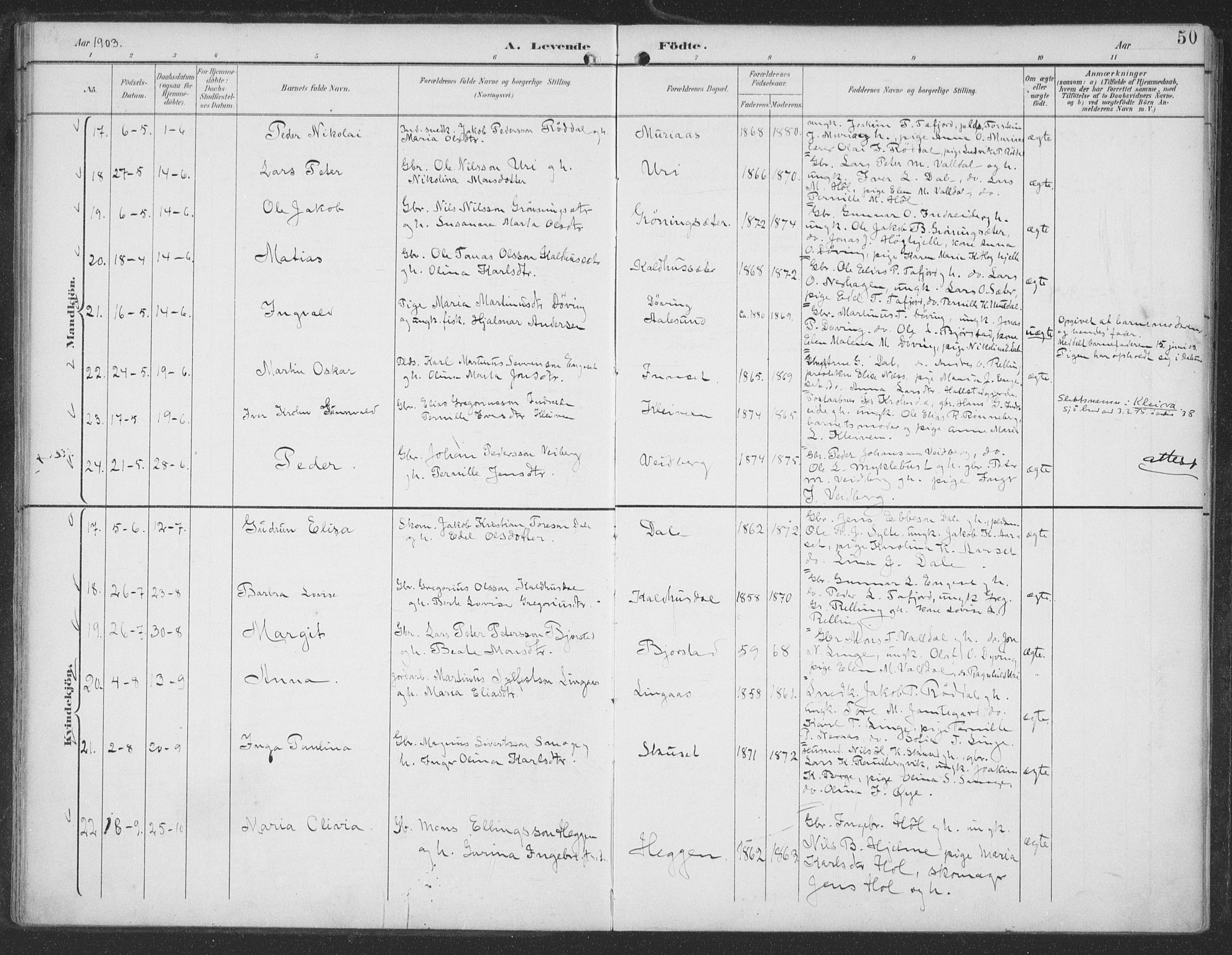 Ministerialprotokoller, klokkerbøker og fødselsregistre - Møre og Romsdal, SAT/A-1454/519/L0256: Parish register (official) no. 519A15, 1895-1912, p. 50