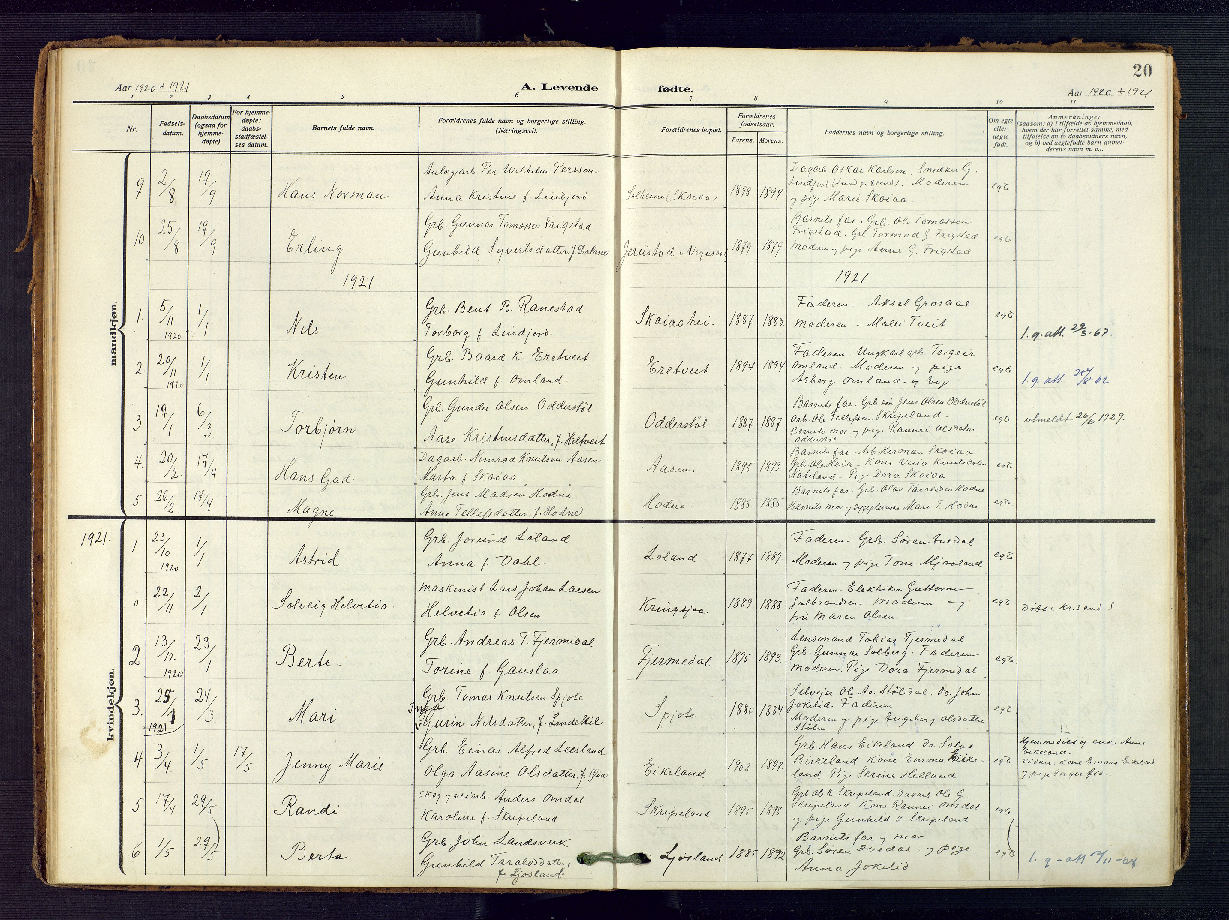 Evje sokneprestkontor, AV/SAK-1111-0008/F/Fa/Fac/L0004: Parish register (official) no. A 4, 1910-1932, p. 20