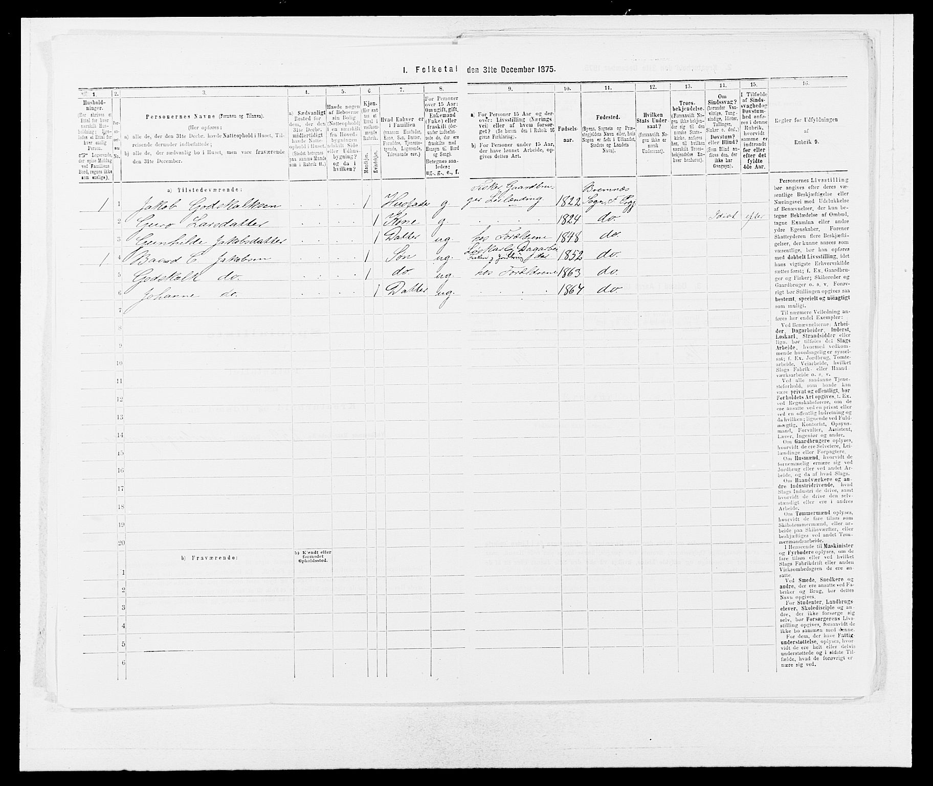 SAB, 1875 census for 1218P Finnås, 1875, p. 870