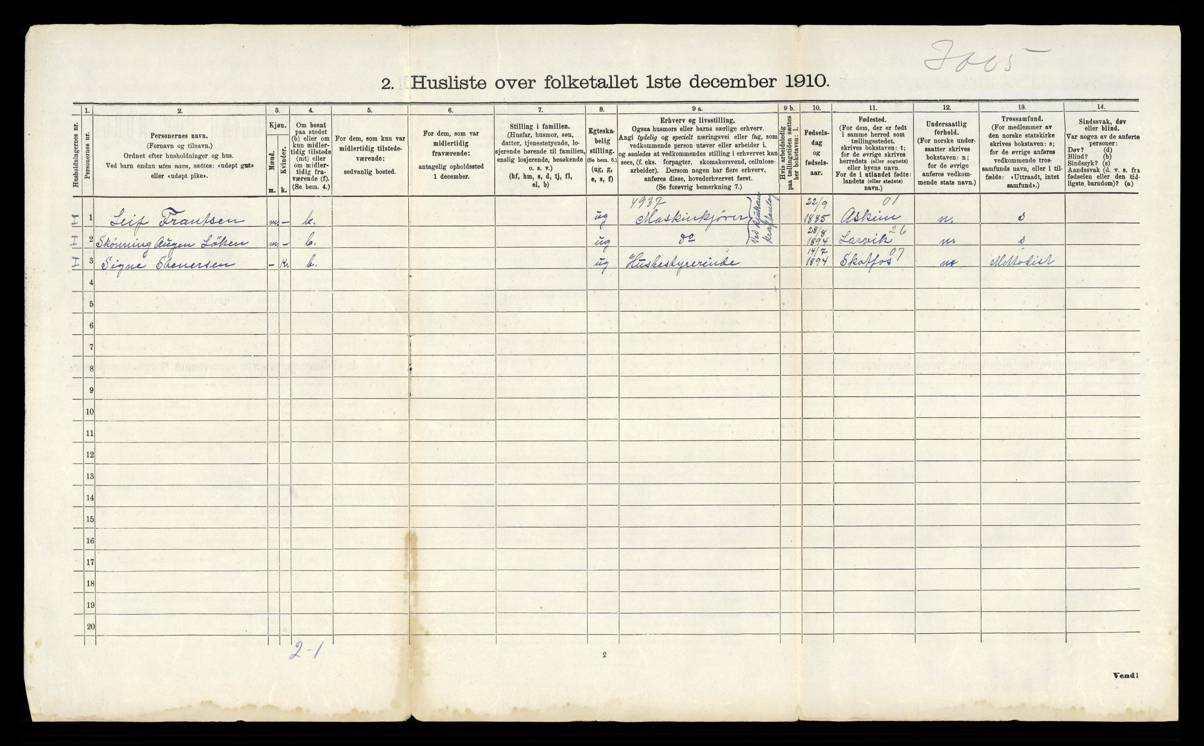 RA, 1910 census for Tinn, 1910, p. 1312