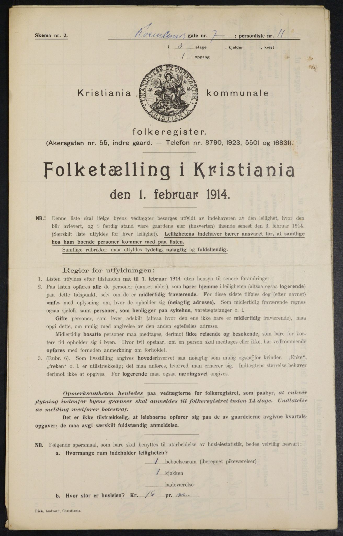 OBA, Municipal Census 1914 for Kristiania, 1914, p. 83884