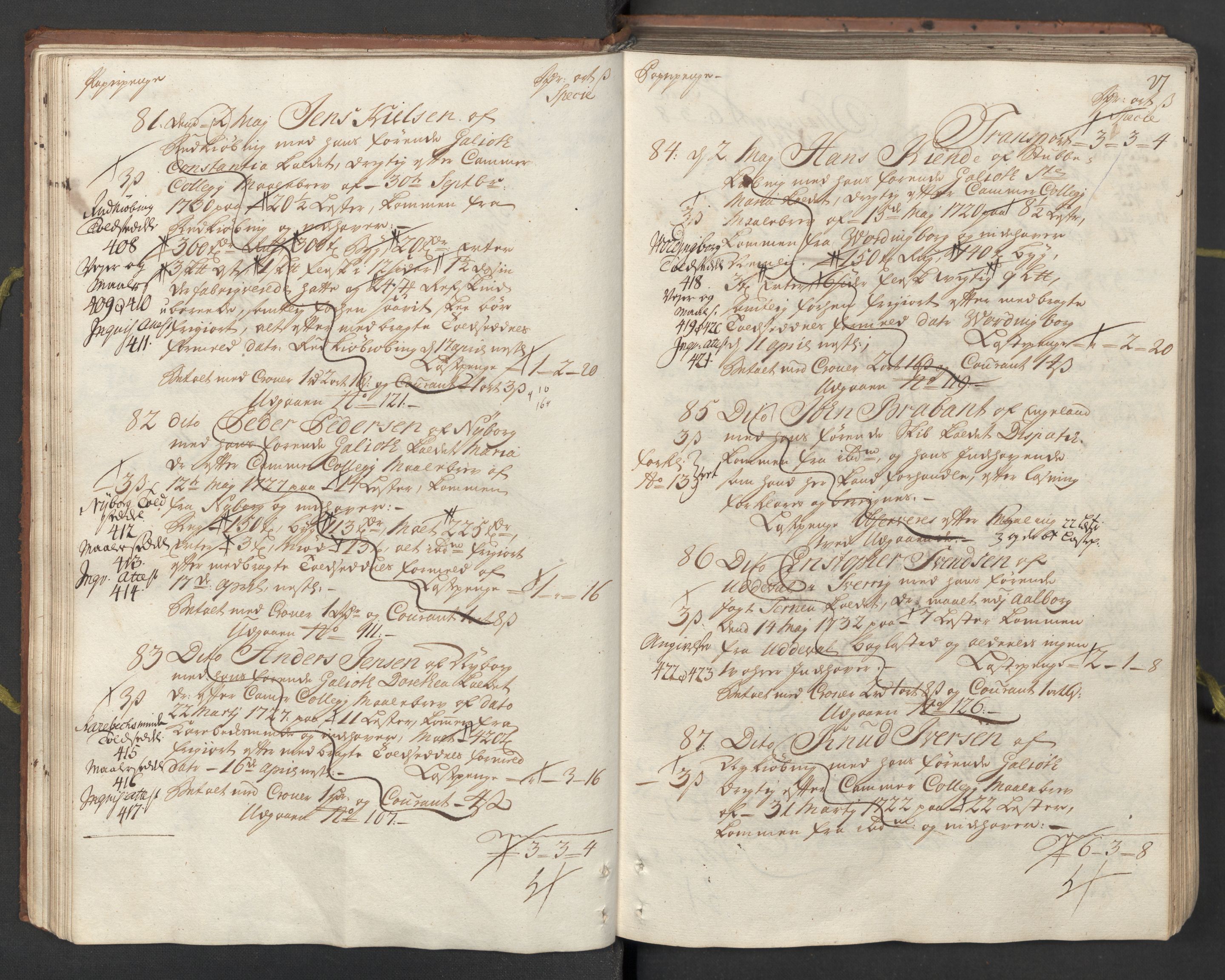 Generaltollkammeret, tollregnskaper, AV/RA-EA-5490/R26/L0023/0001: Tollregnskaper Bergen A / Inngående hovedtollbok, 1733, p. 26b-27a