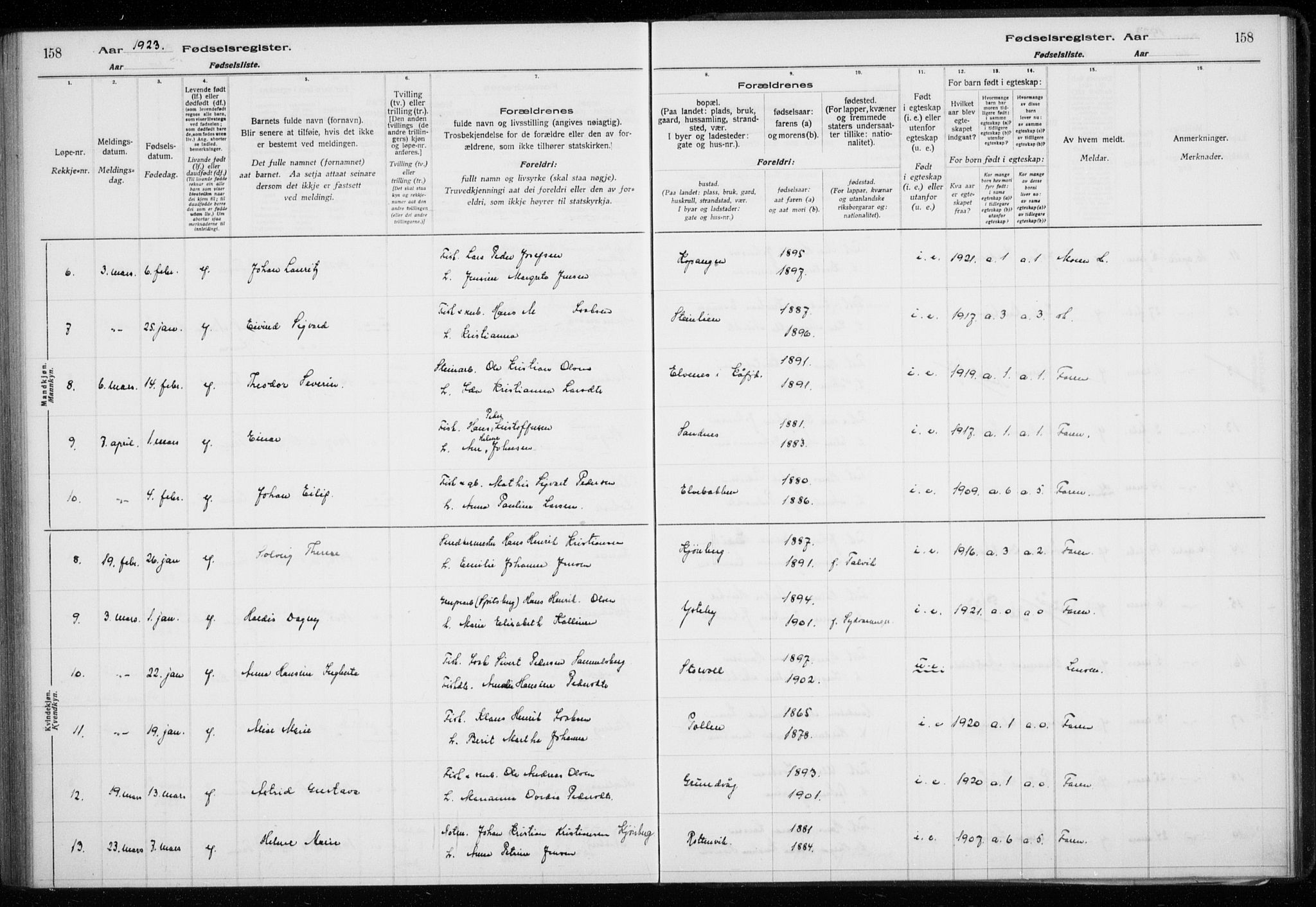 Lyngen sokneprestembete, SATØ/S-1289/I/Ia/L0075: Birth register no. 75, 1916-1924, p. 158