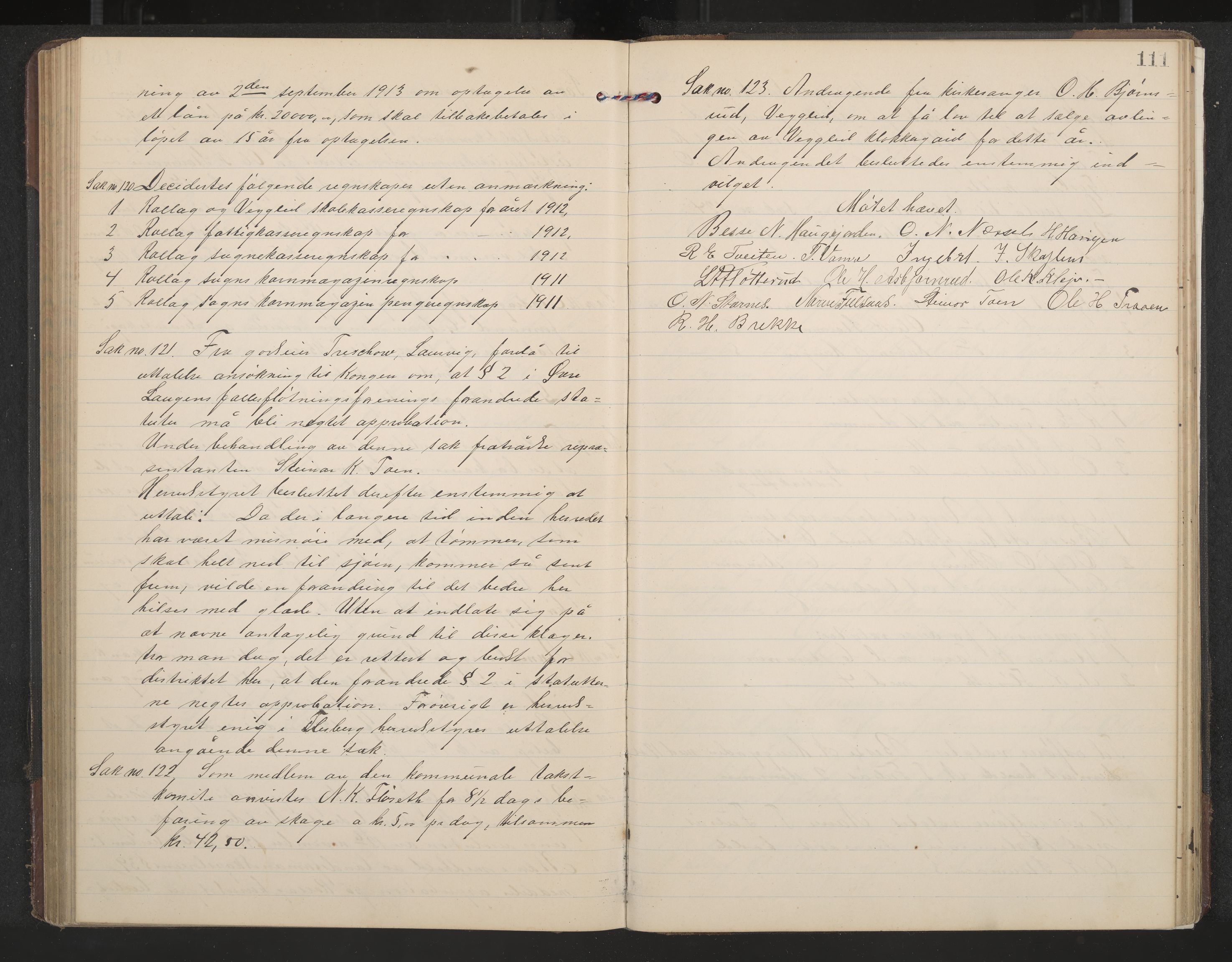 Rollag formannskap og sentraladministrasjon, IKAK/0632021-2/A/Aa/L0005: Møtebok, 1909-1915, p. 111