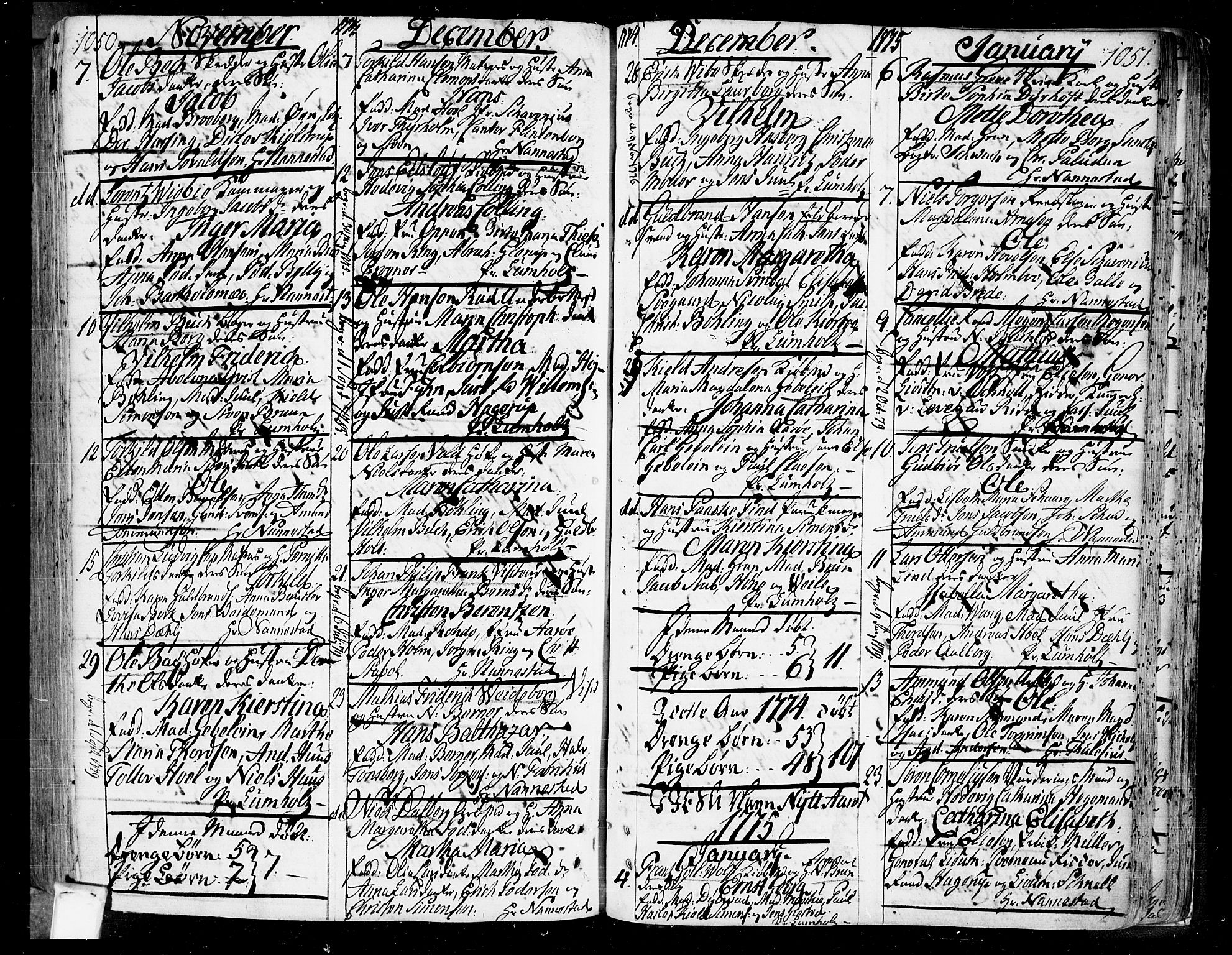 Oslo domkirke Kirkebøker, AV/SAO-A-10752/F/Fa/L0004: Parish register (official) no. 4, 1743-1786, p. 1050-1051
