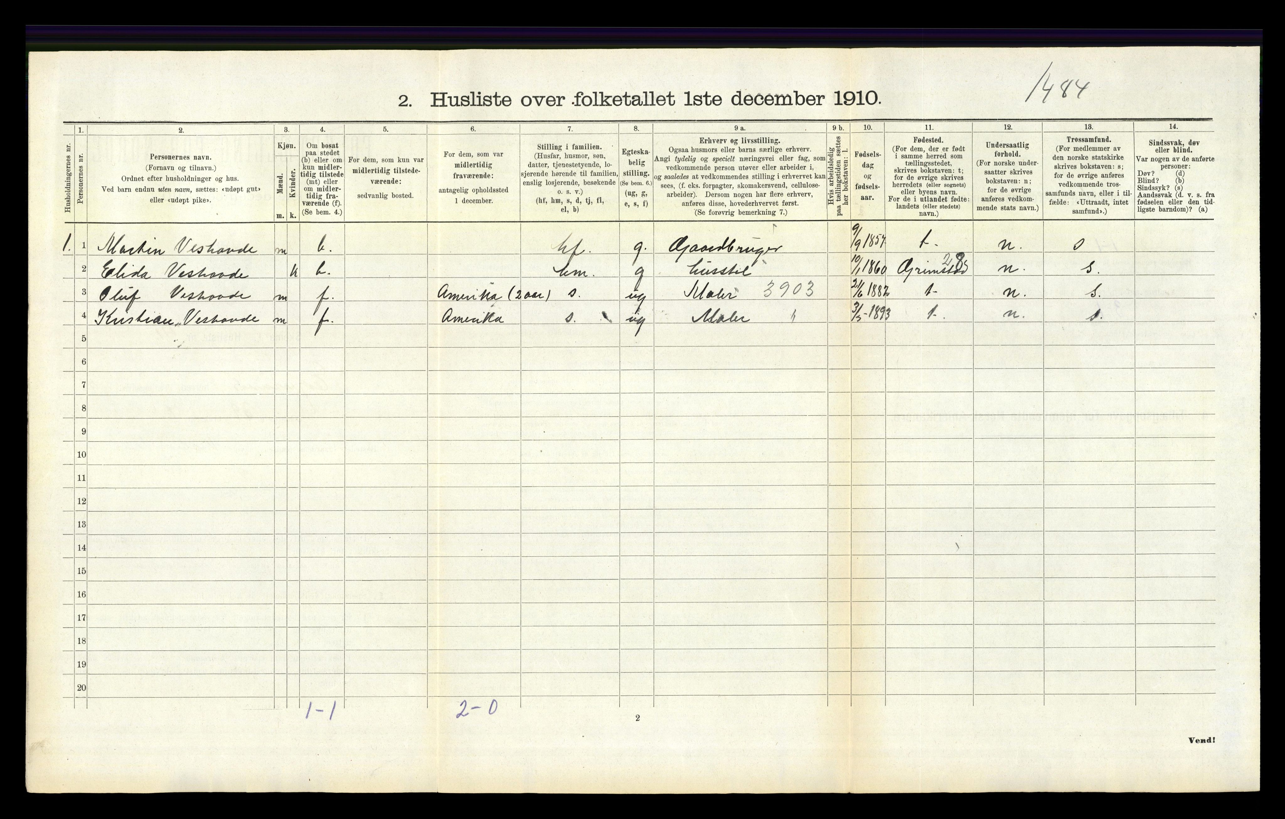 RA, 1910 census for Eigersund, 1910, p. 495