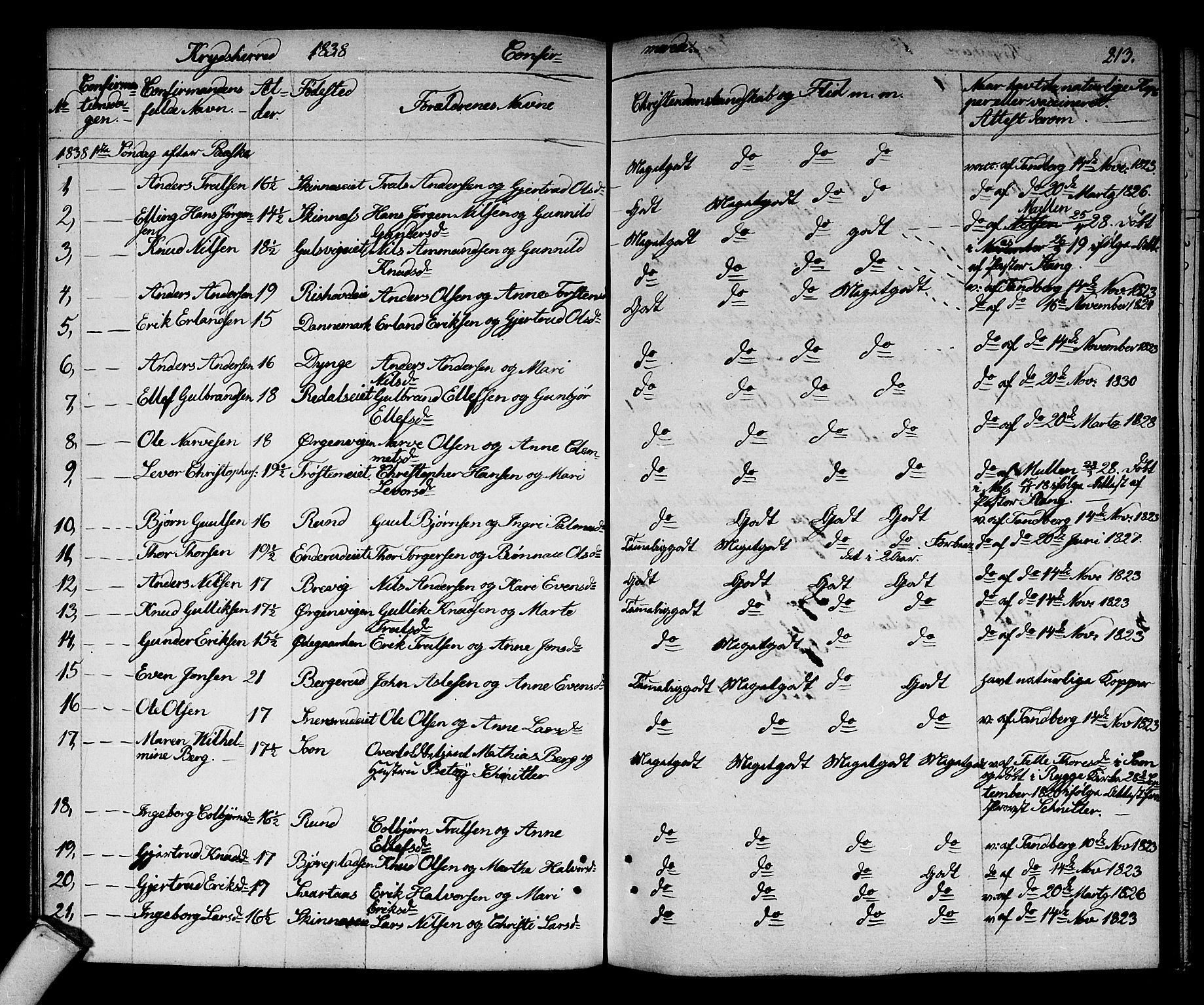 Sigdal kirkebøker, AV/SAKO-A-245/F/Fa/L0006: Parish register (official) no. I 6 /3, 1829-1843, p. 213