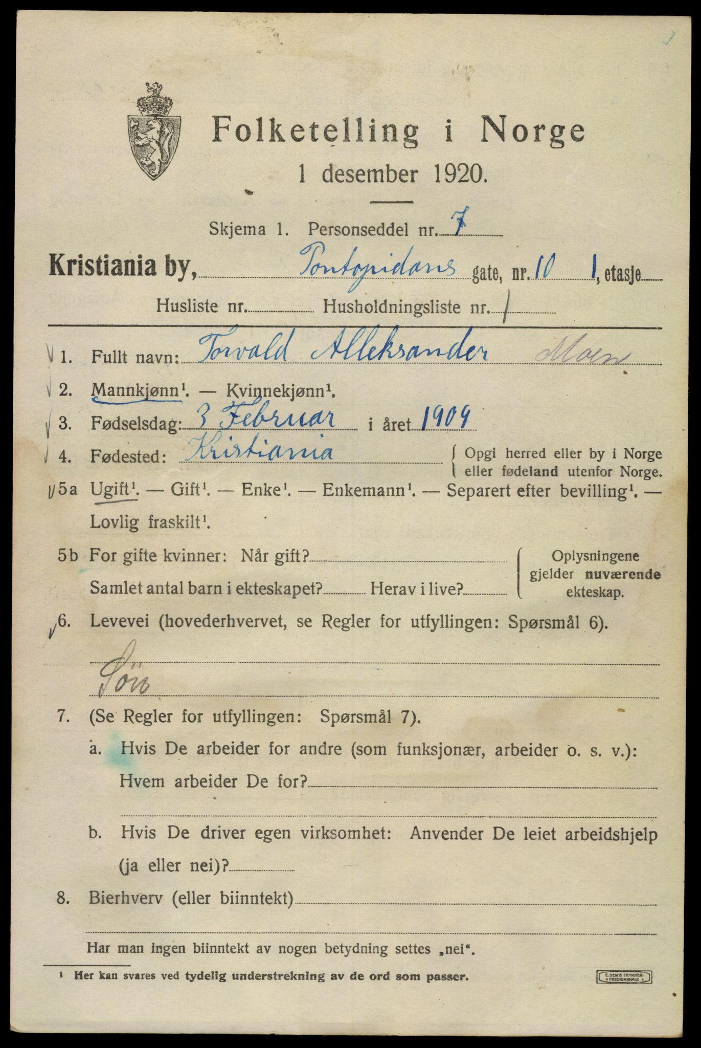 SAO, 1920 census for Kristiania, 1920, p. 456411